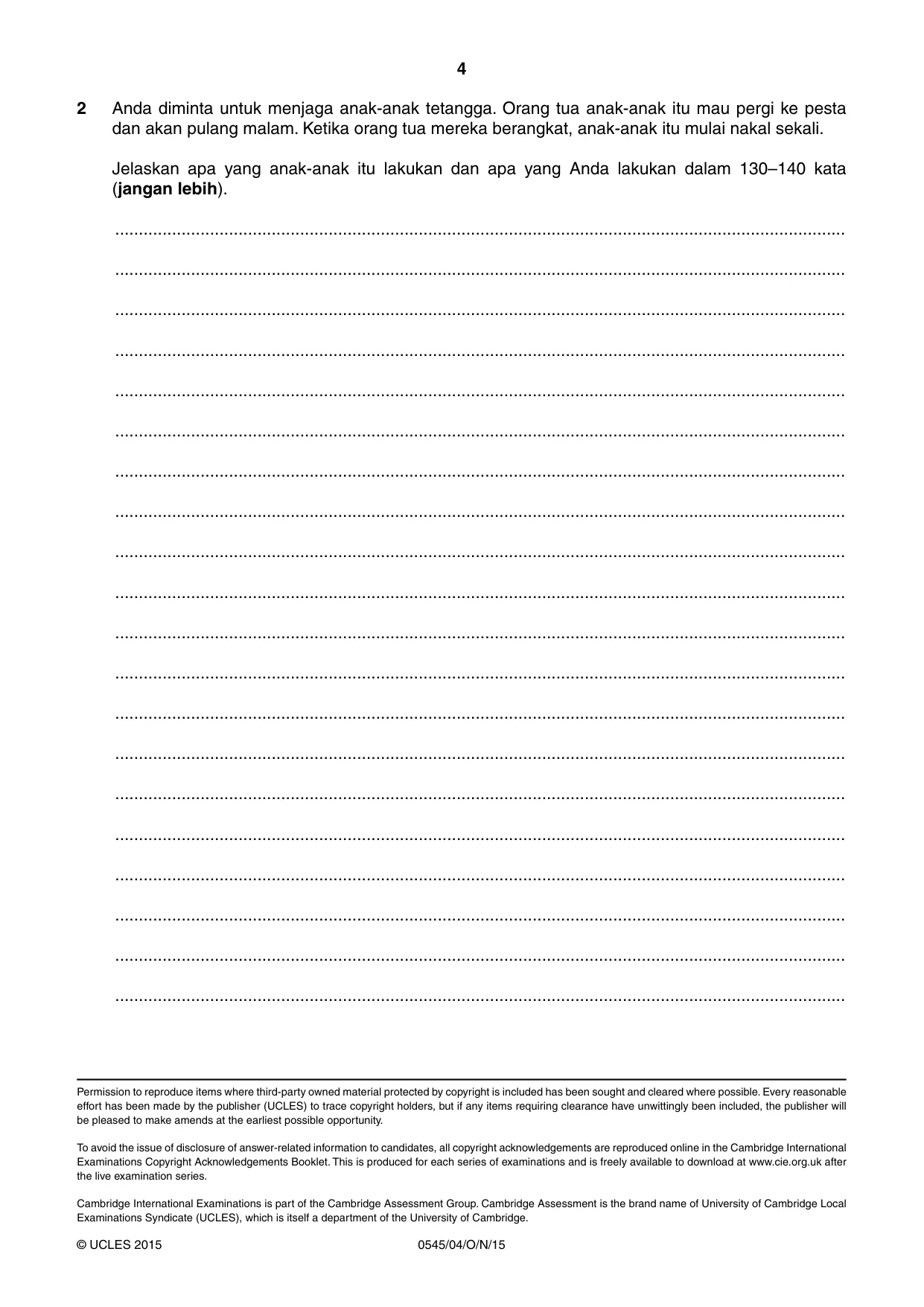 Cambridge IGCSE Indonesian - Foreign Language 0545 2015 Oct/Nov Paper 4 · Variant 1 question paper, page 4 of 4