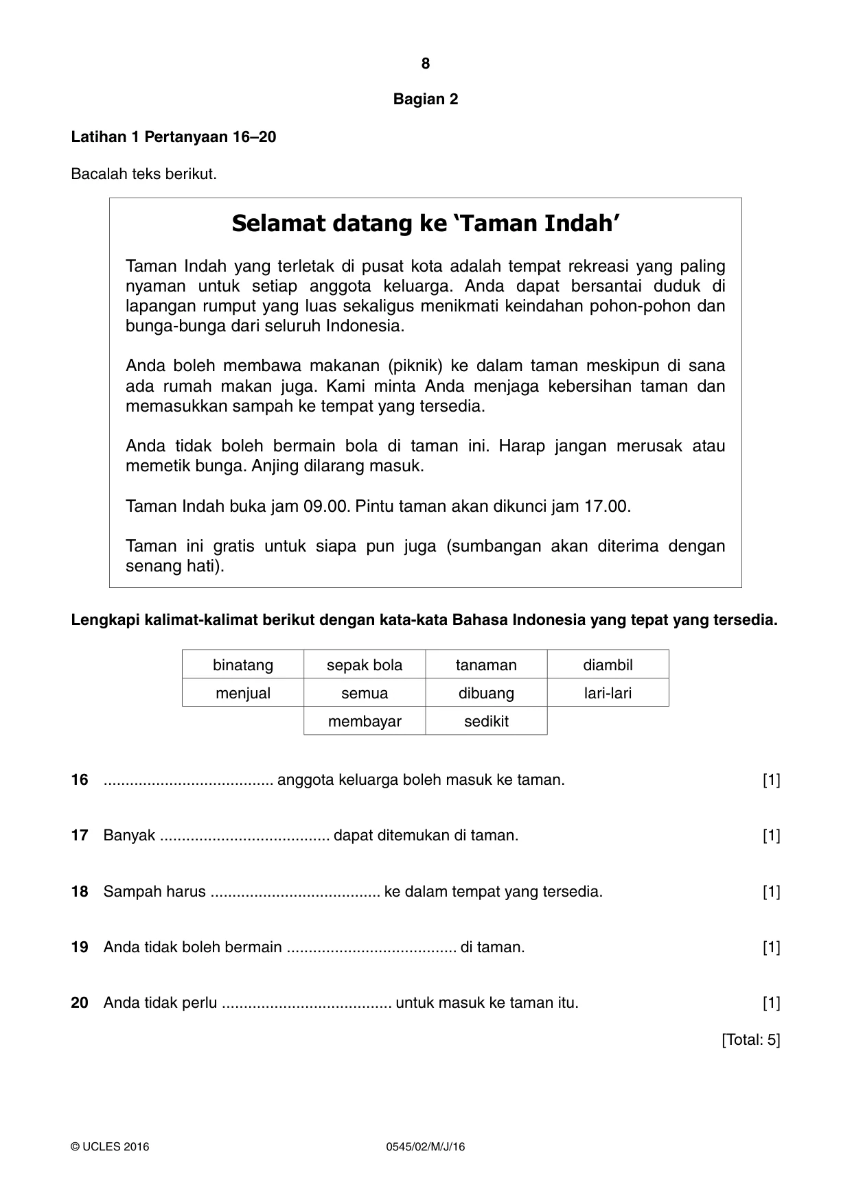 Cambridge IGCSE Indonesian - Foreign Language 0545 2016 May/June Paper 2 · Variant 0 question paper, page 8 of 16