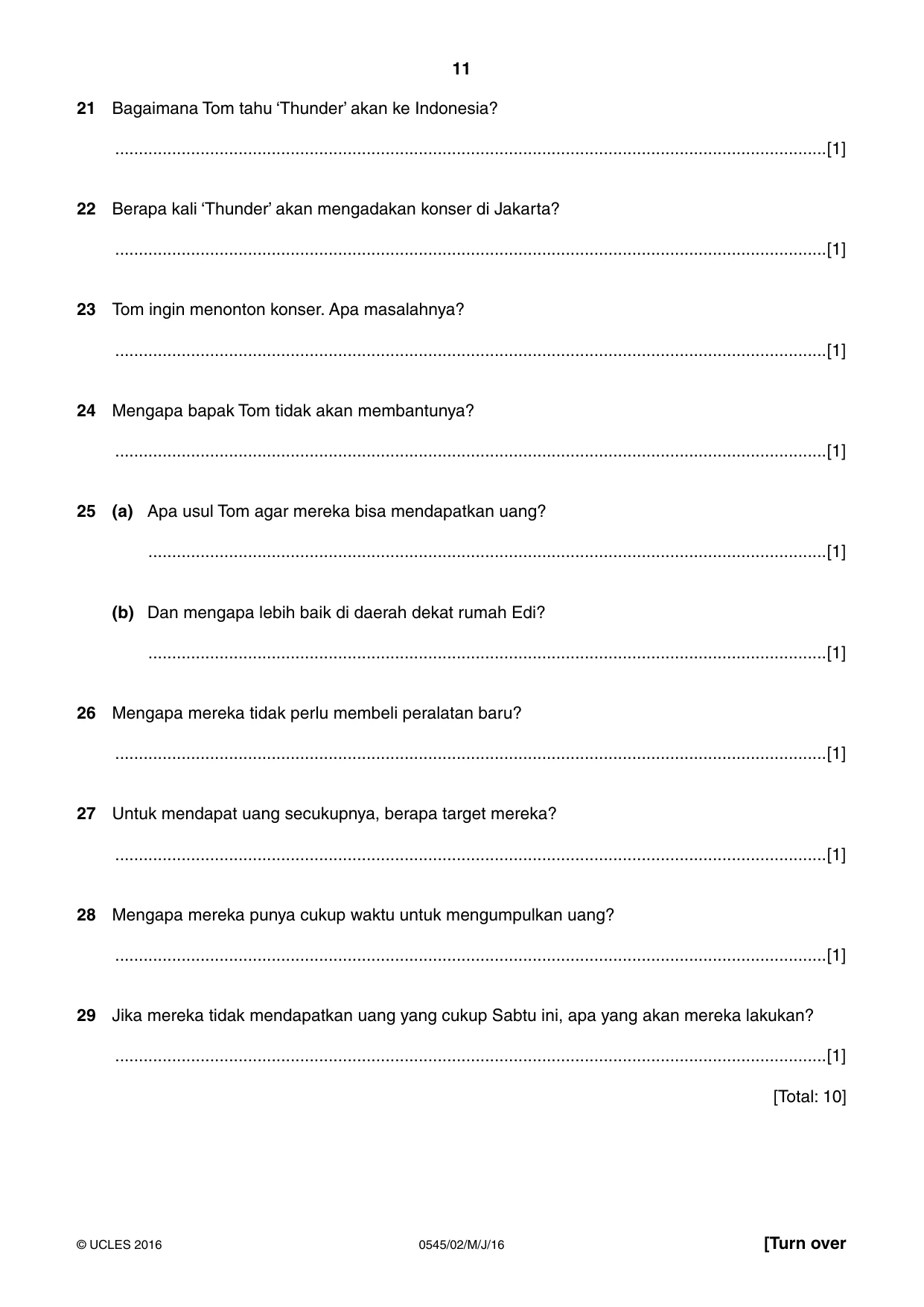 Cambridge IGCSE Indonesian - Foreign Language 0545 2016 May/June Paper 2 · Variant 0 question paper, page 11 of 16