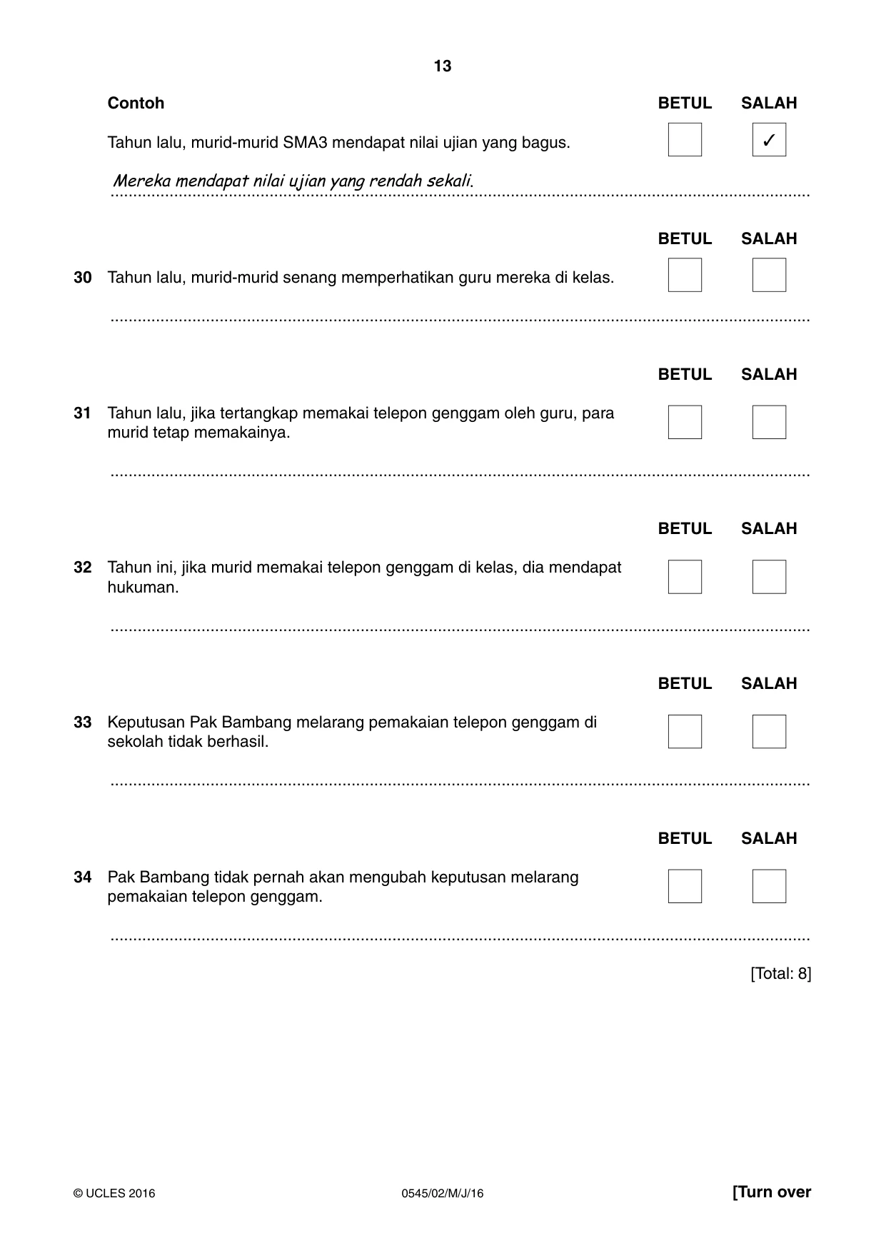 Cambridge IGCSE Indonesian - Foreign Language 0545 2016 May/June Paper 2 · Variant 0 question paper, page 13 of 16