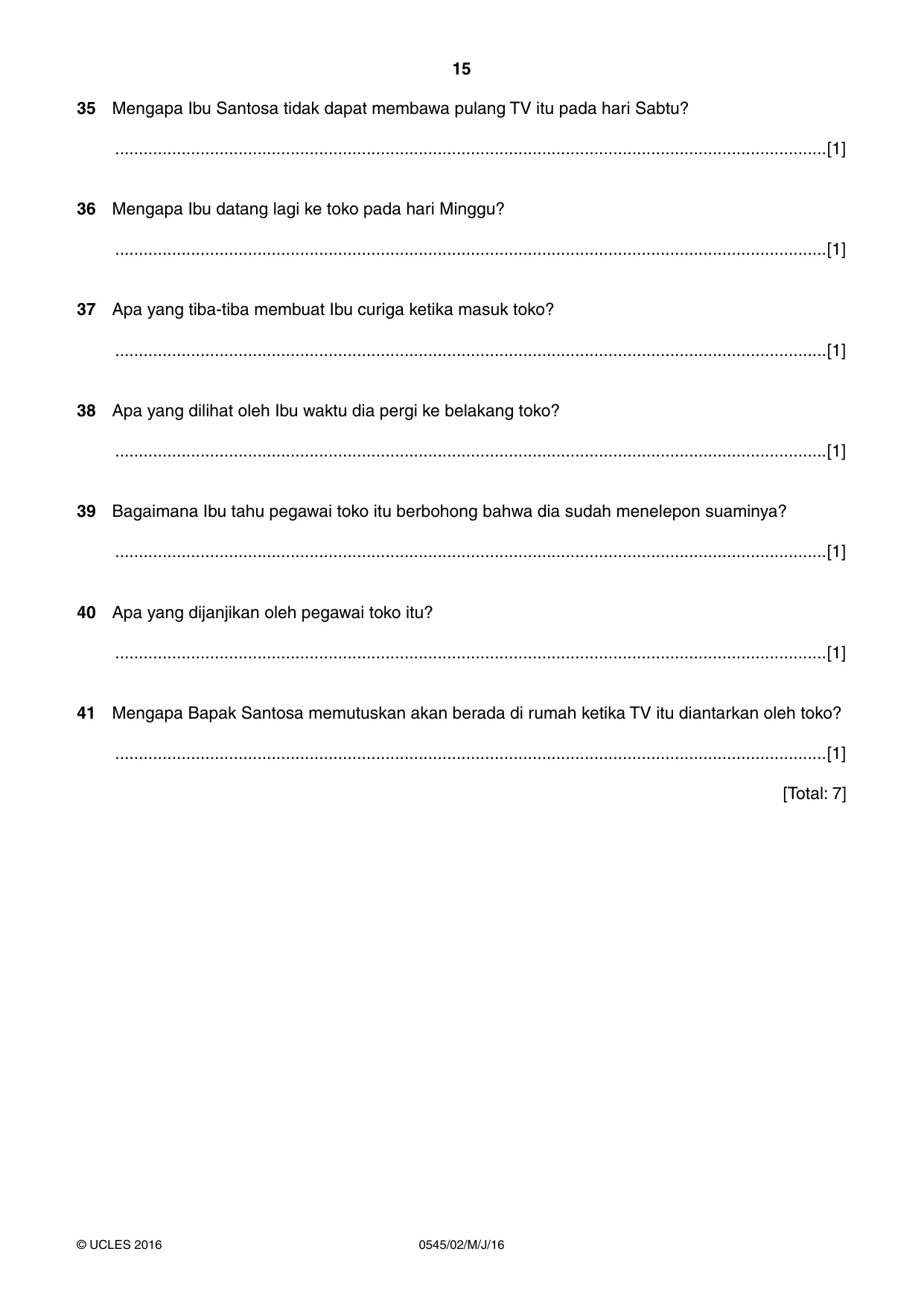 Cambridge IGCSE Indonesian - Foreign Language 0545 2016 May/June Paper 2 · Variant 0 question paper, page 15 of 16