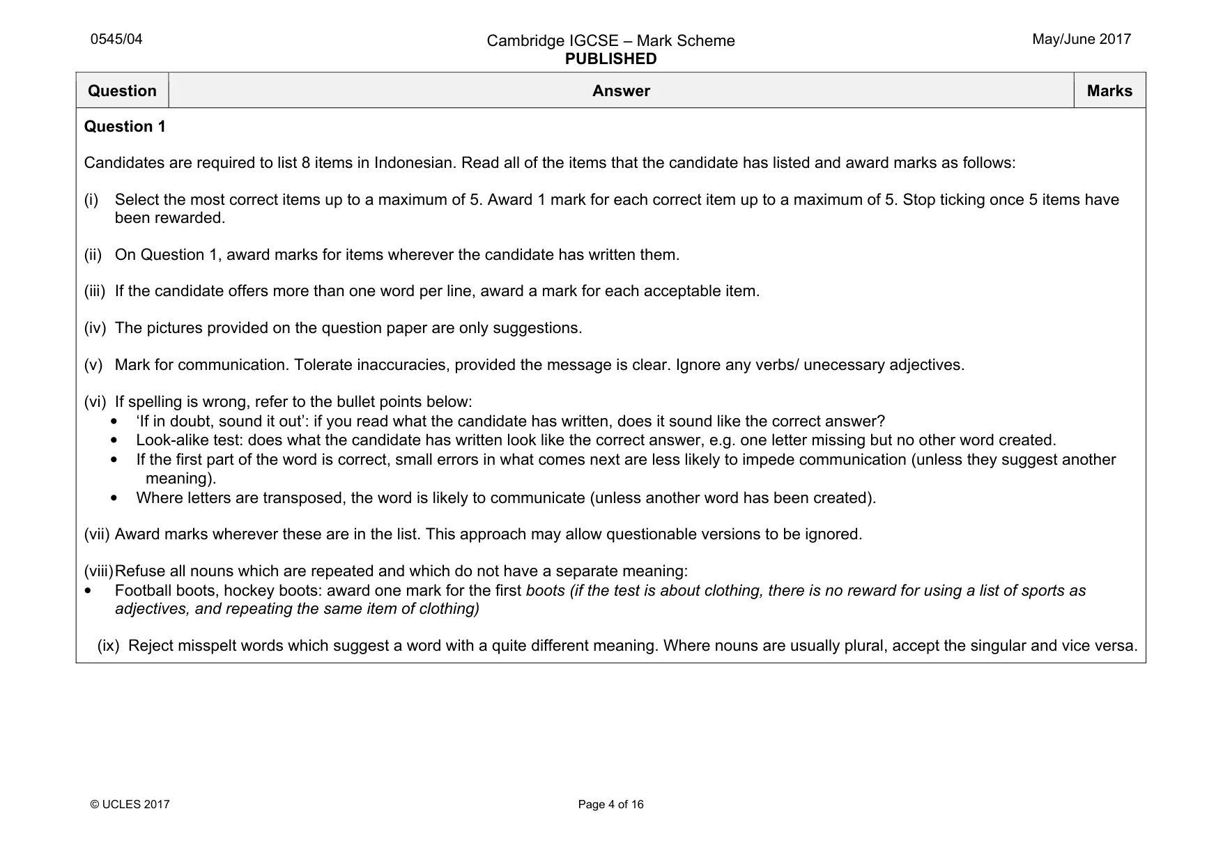Mark scheme, page 4 of 16