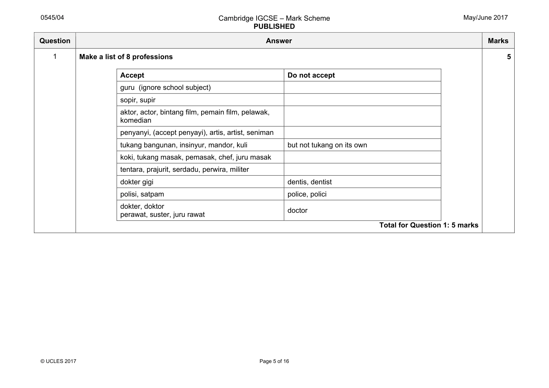 Mark scheme, page 5 of 16