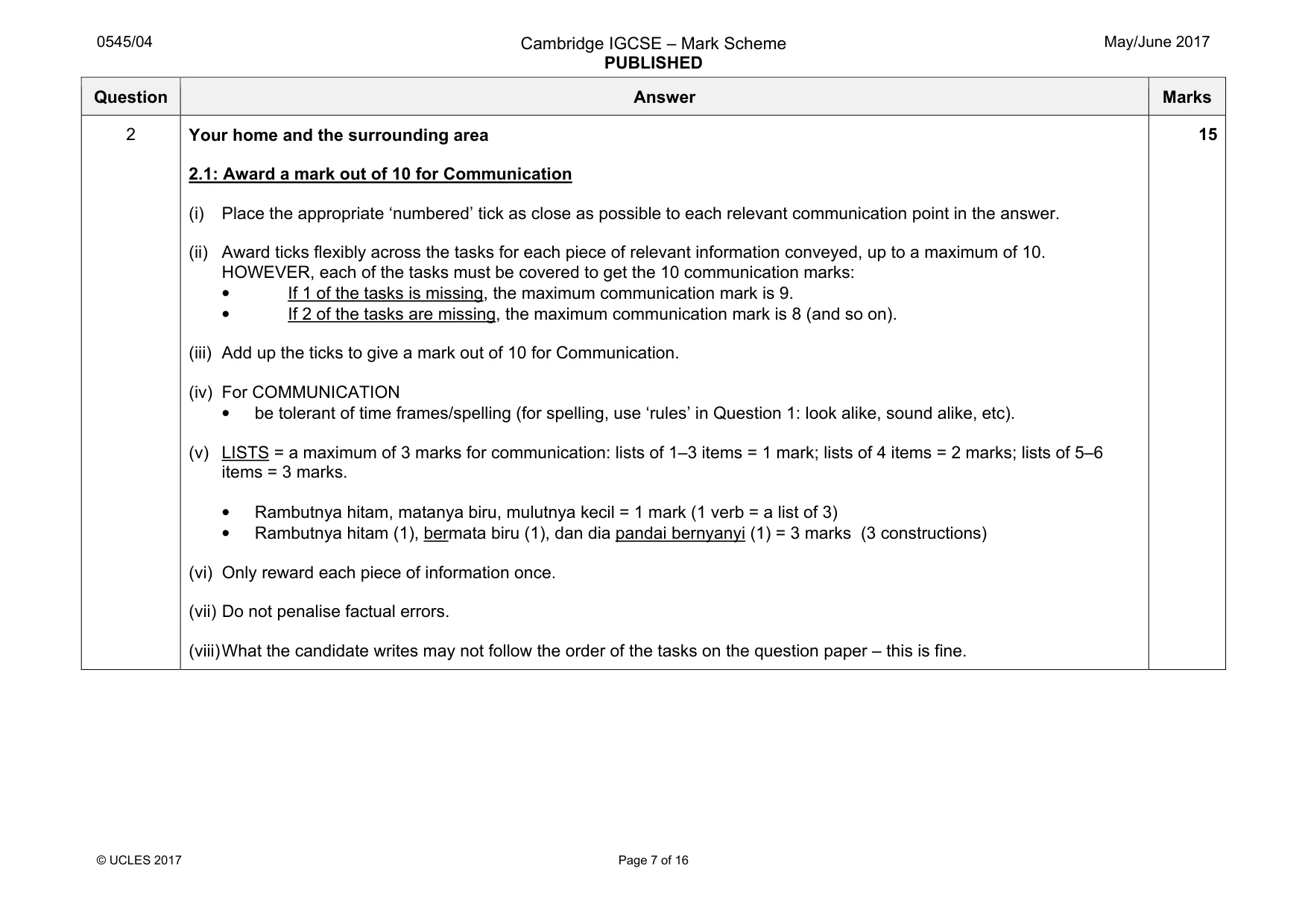 Mark scheme, page 7 of 16