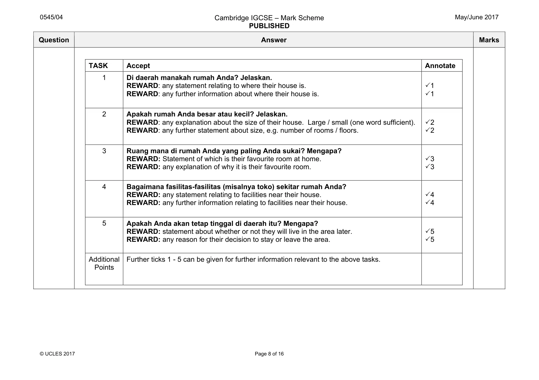 Mark scheme, page 8 of 16
