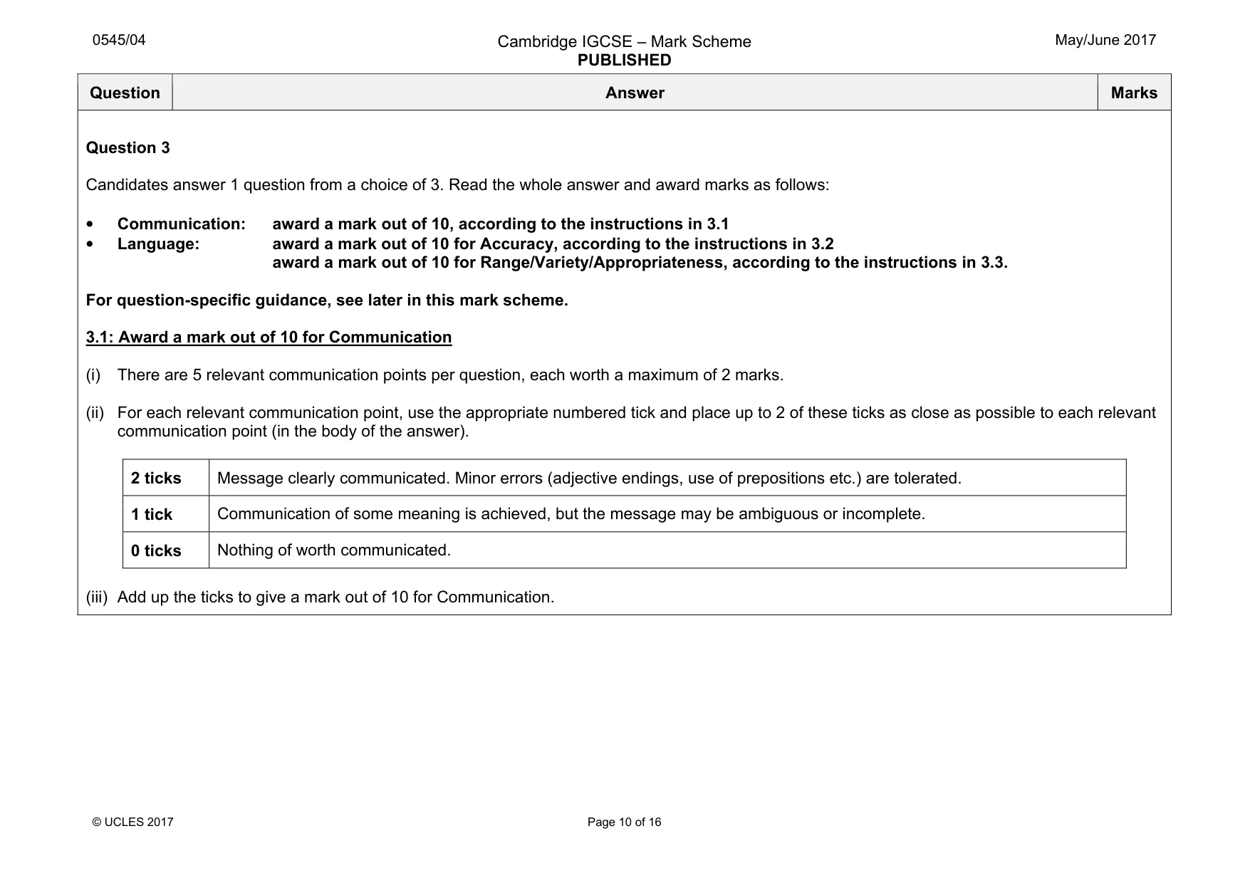 Mark scheme, page 10 of 16