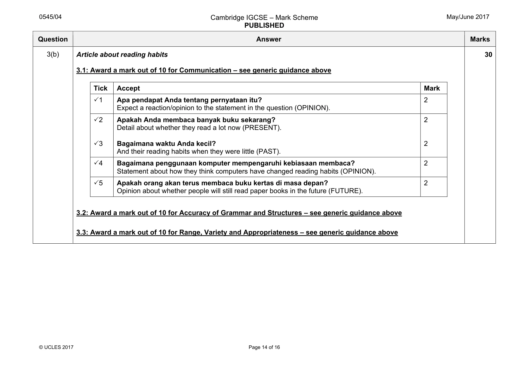 Mark scheme, page 14 of 16