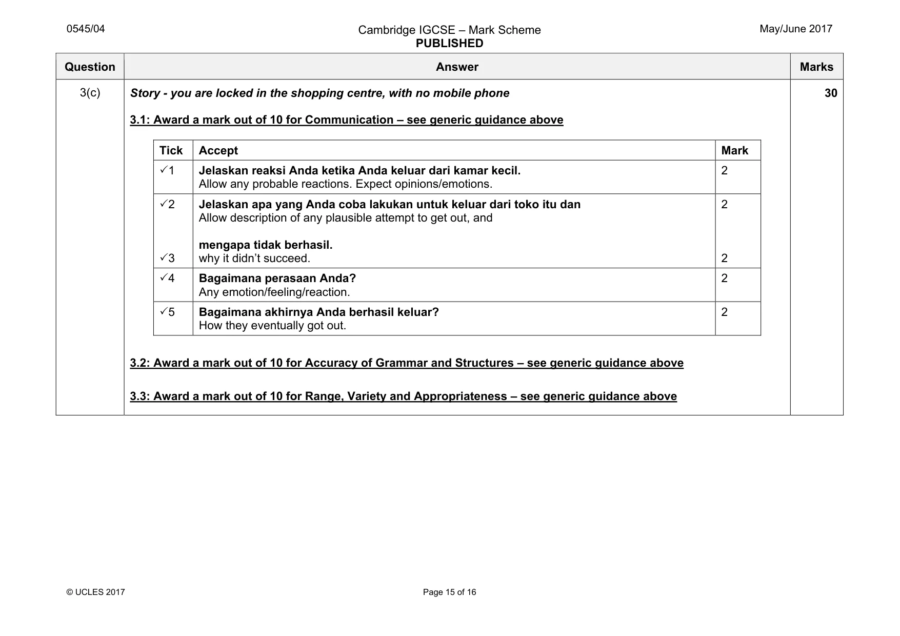 Mark scheme, page 15 of 16