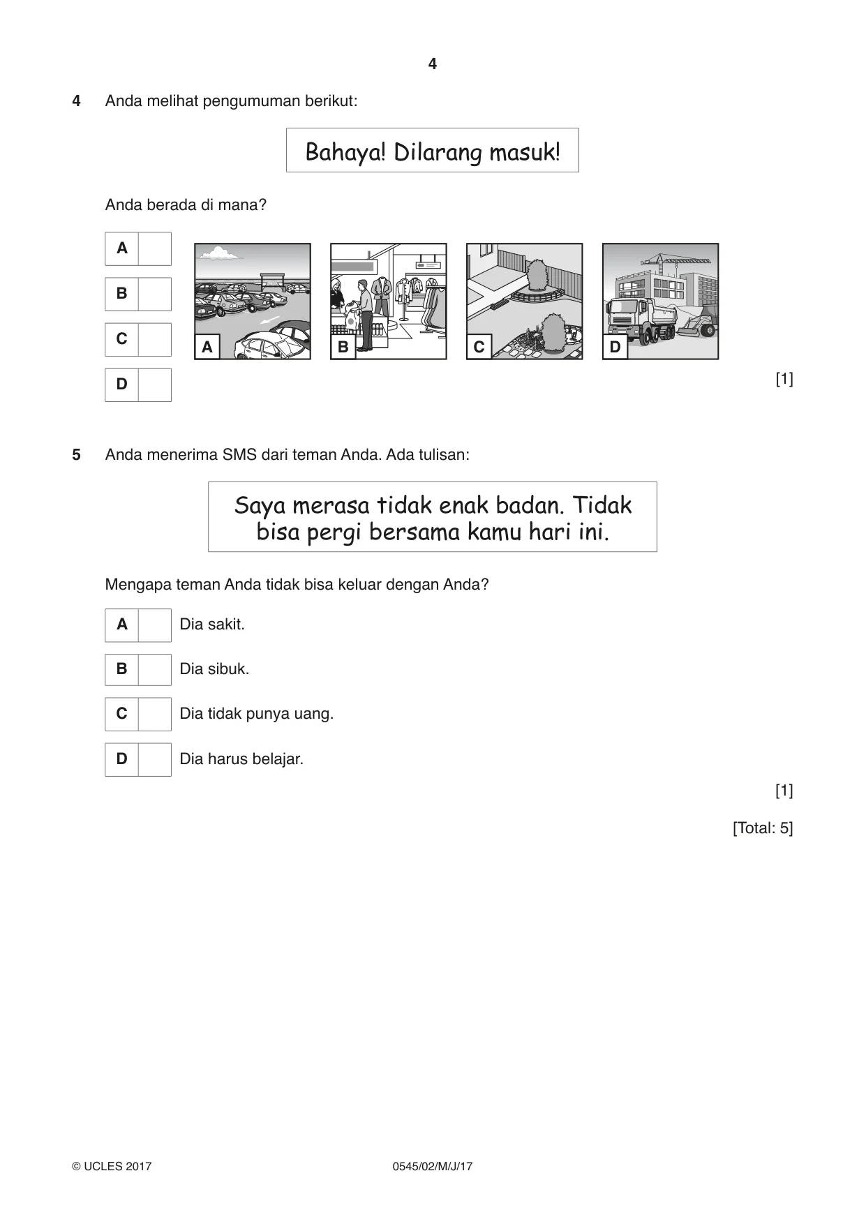 Cambridge IGCSE Indonesian - Foreign Language 0545 2017 May/June Paper 2 · Variant 1 question paper, page 4 of 16