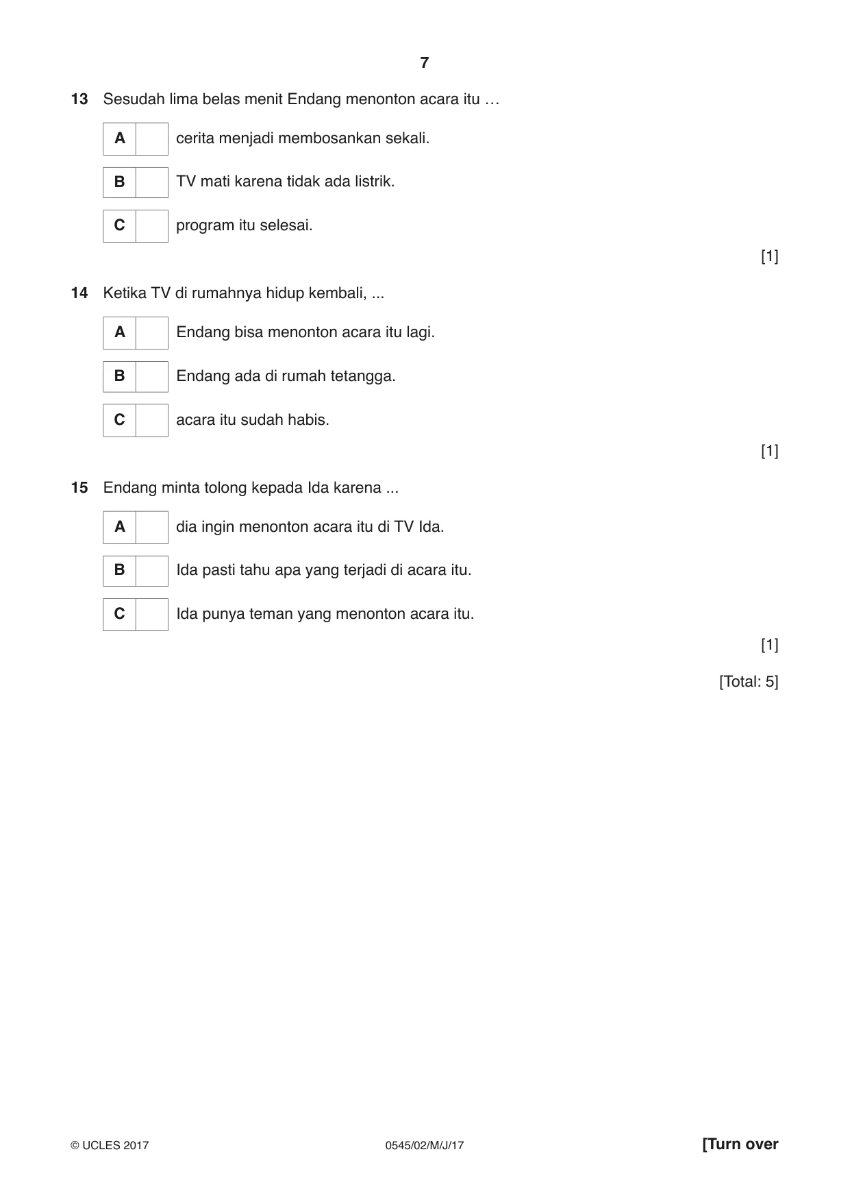 Cambridge IGCSE Indonesian - Foreign Language 0545 2017 May/June Paper 2 · Variant 1 question paper, page 7 of 16