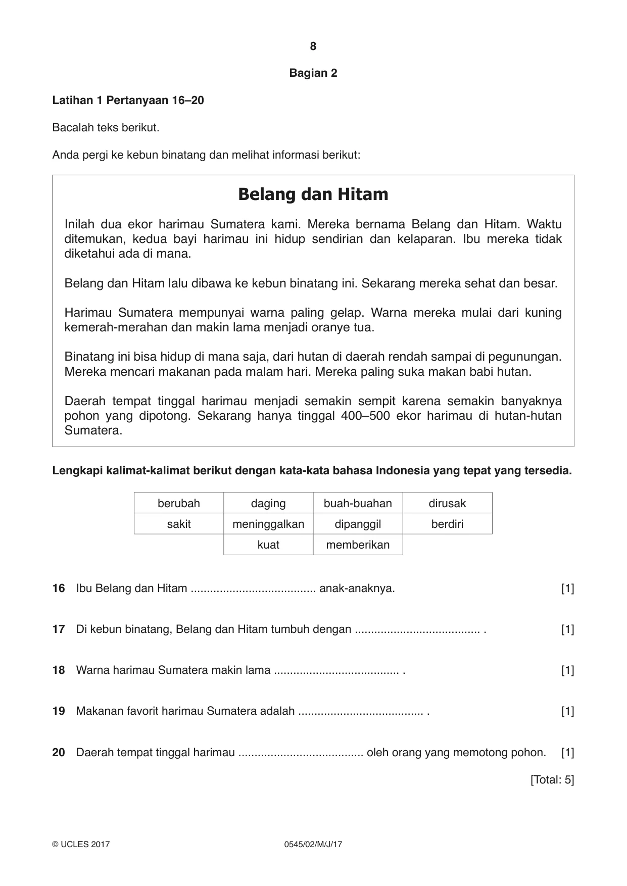 Cambridge IGCSE Indonesian - Foreign Language 0545 2017 May/June Paper 2 · Variant 1 question paper, page 8 of 16