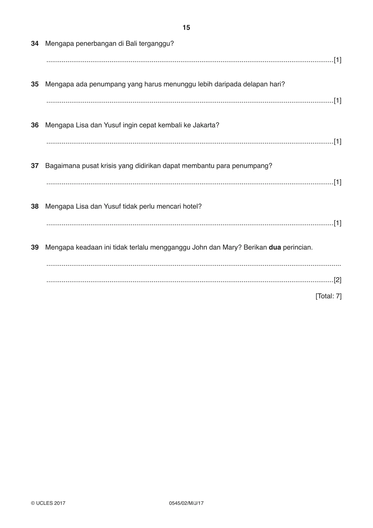 Cambridge IGCSE Indonesian - Foreign Language 0545 2017 May/June Paper 2 · Variant 1 question paper, page 15 of 16