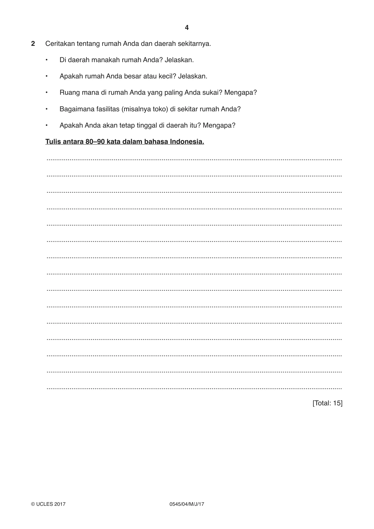 Cambridge IGCSE Indonesian - Foreign Language 0545 2017 May/June Paper 4 · Variant 1 question paper, page 4 of 8