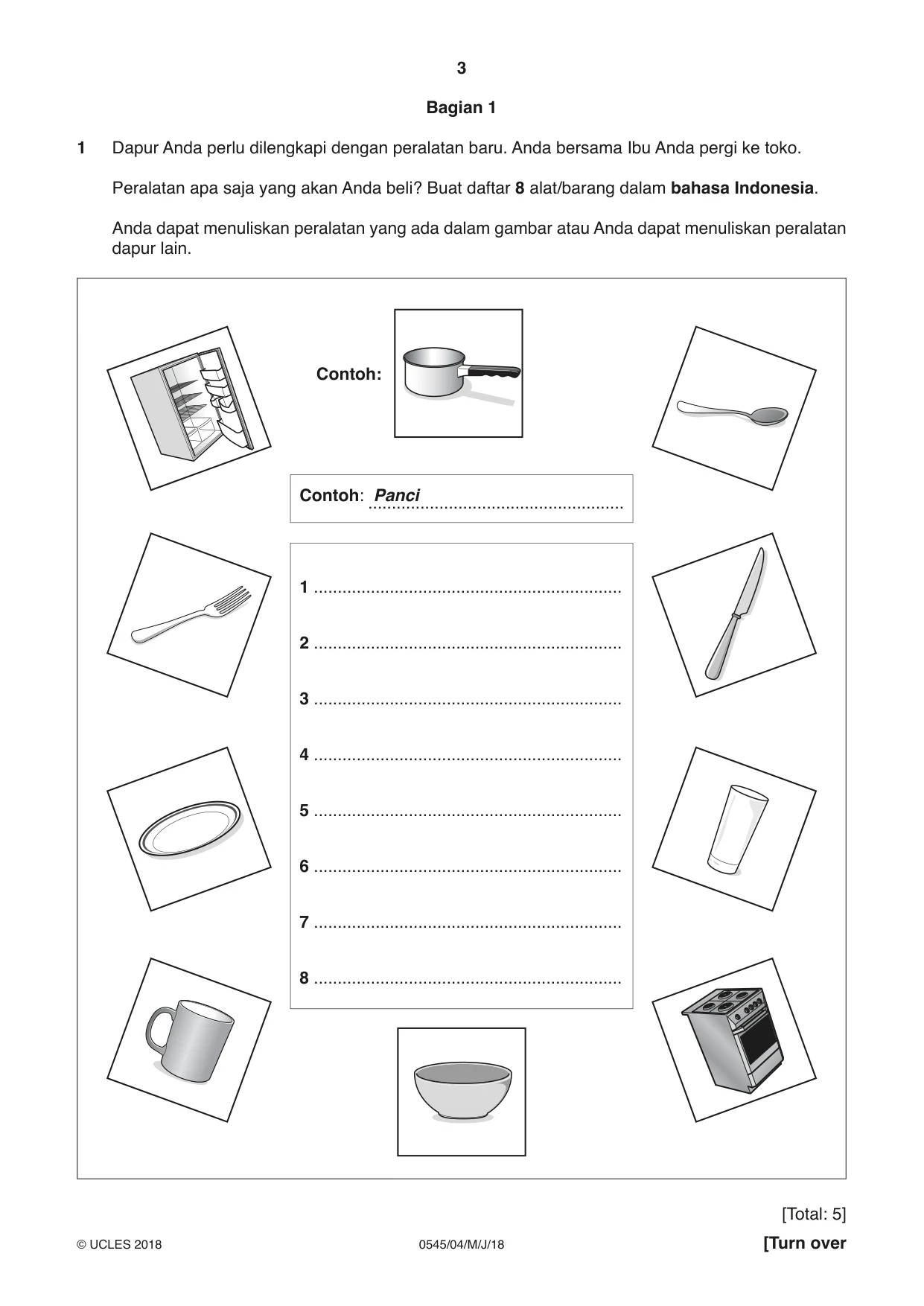 Cambridge IGCSE Indonesian - Foreign Language 0545 2018 May/June Paper 4 · Variant 0 question paper, page 3 of 8