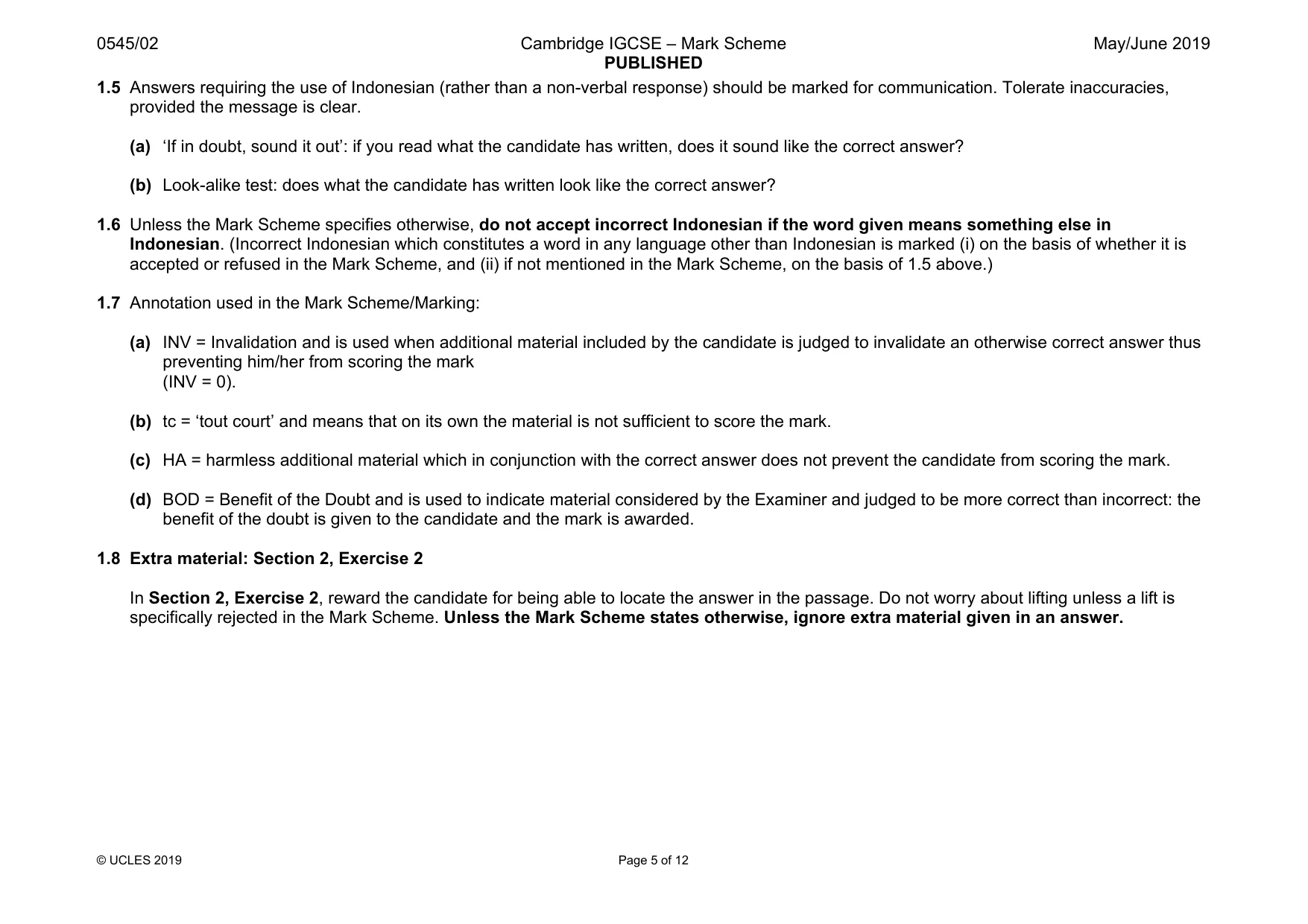 Mark scheme, page 5 of 12