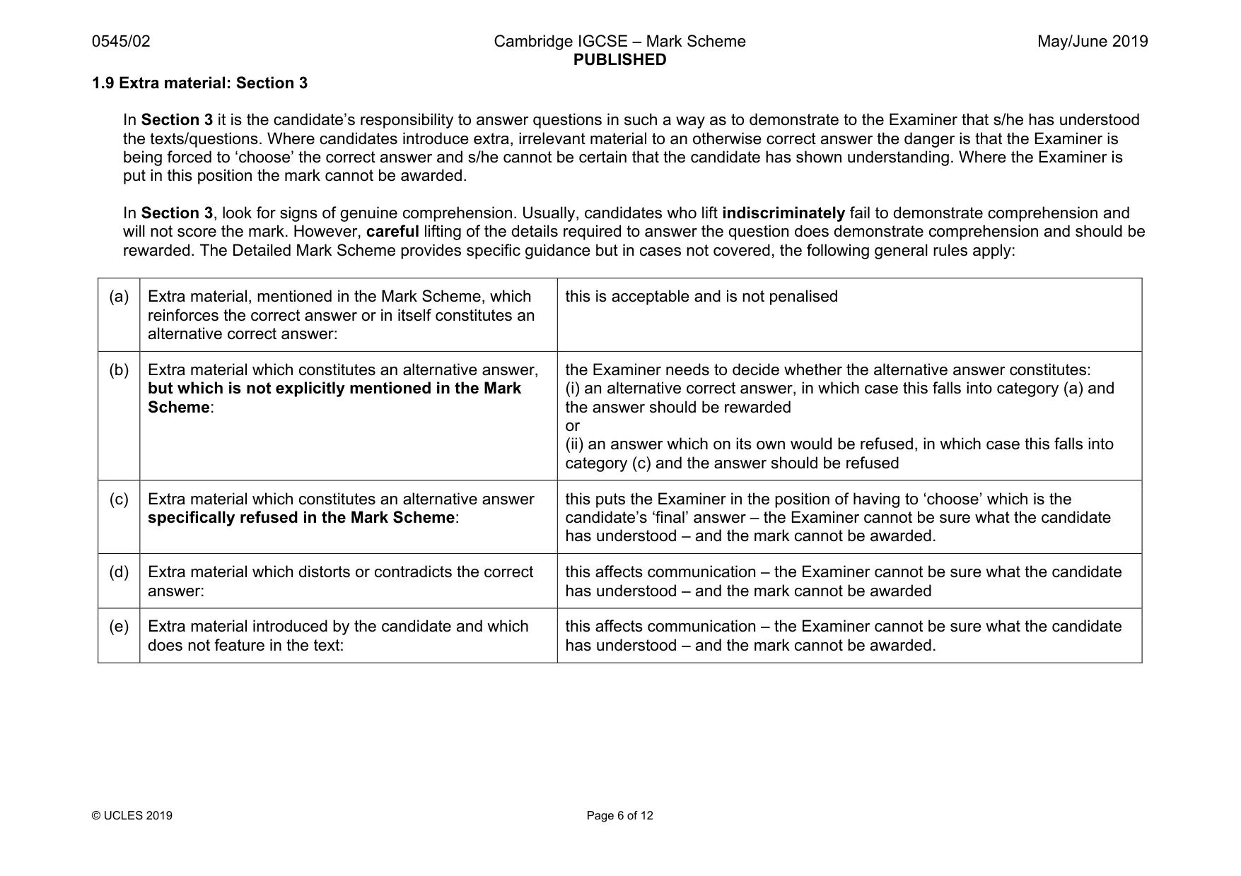 Mark scheme, page 6 of 12