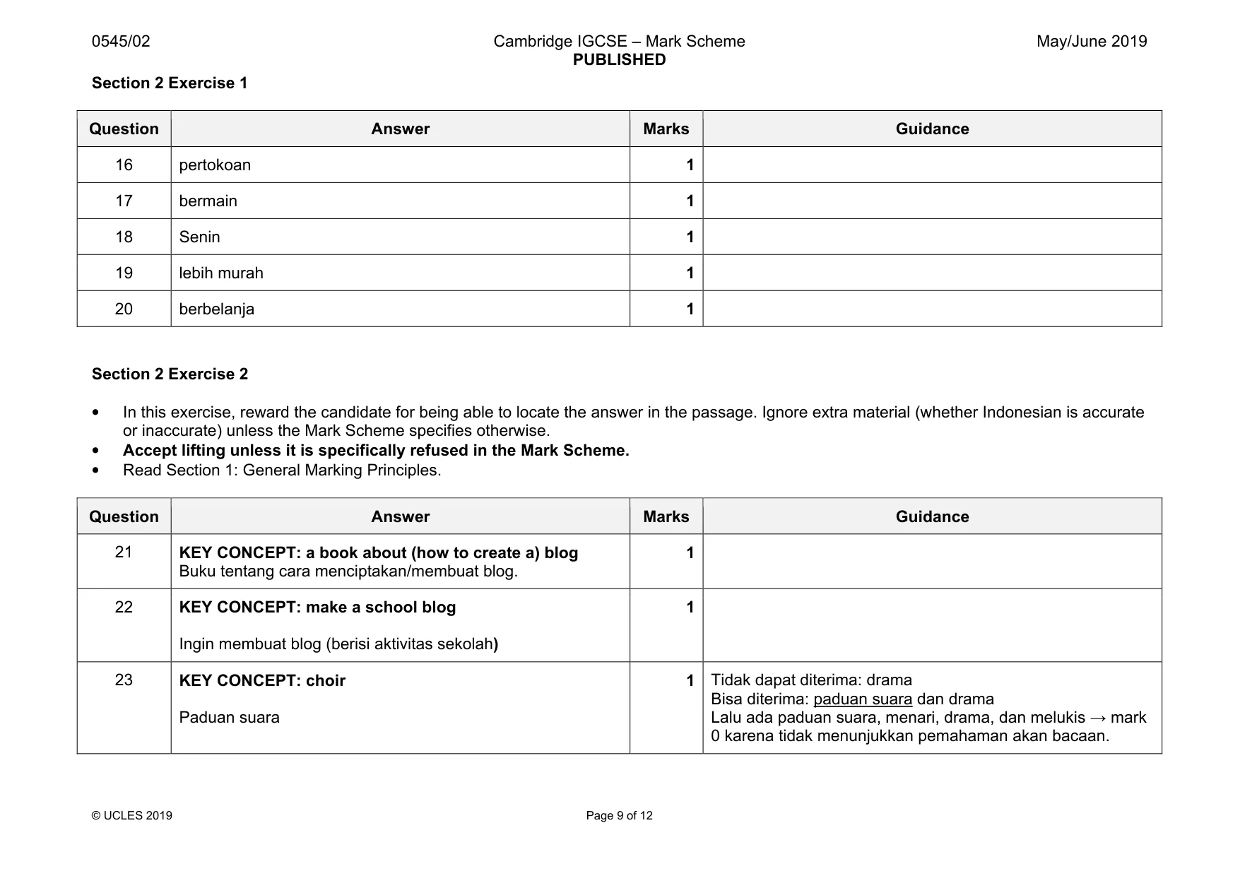 Mark scheme, page 9 of 12