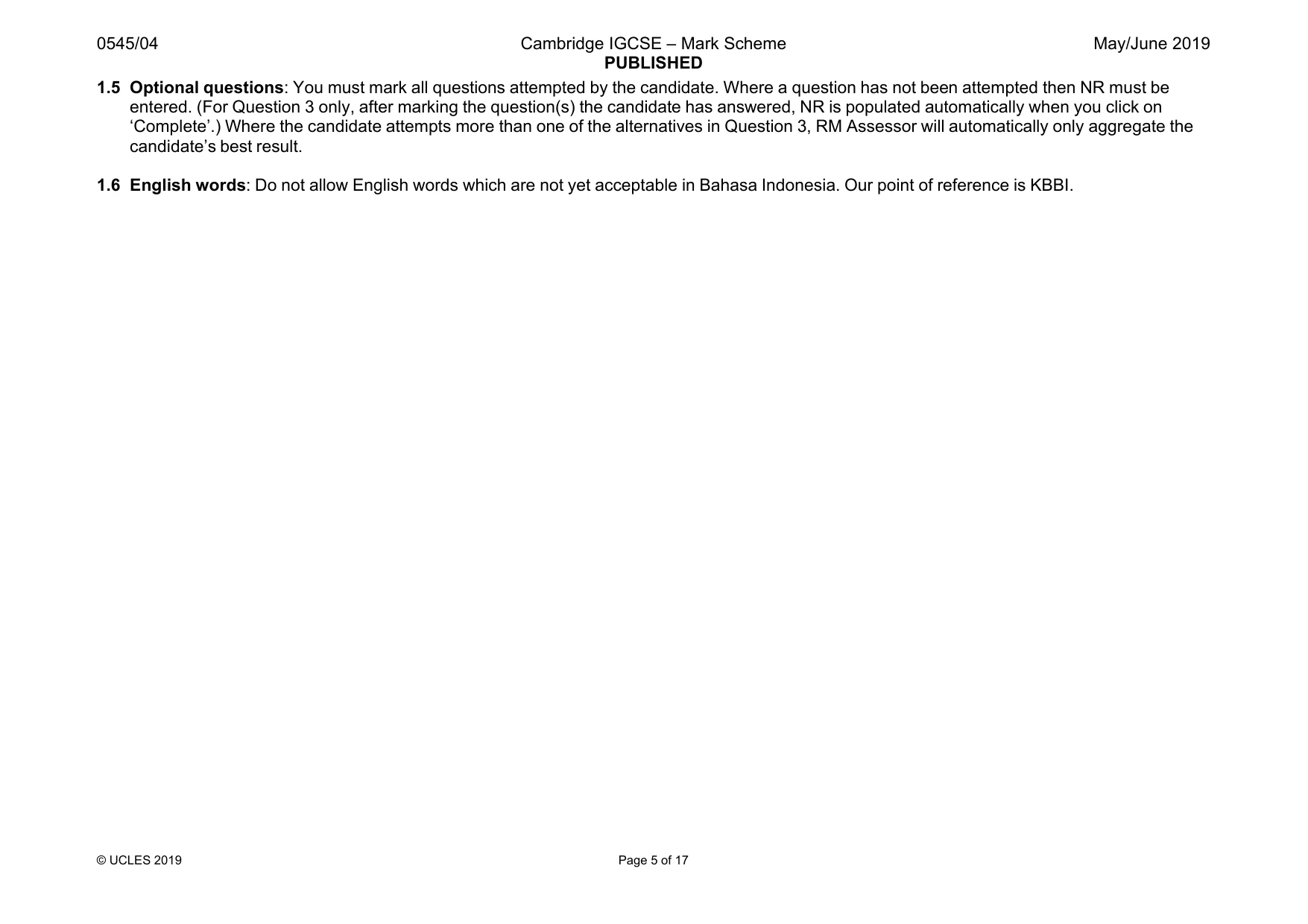 Mark scheme, page 5 of 17