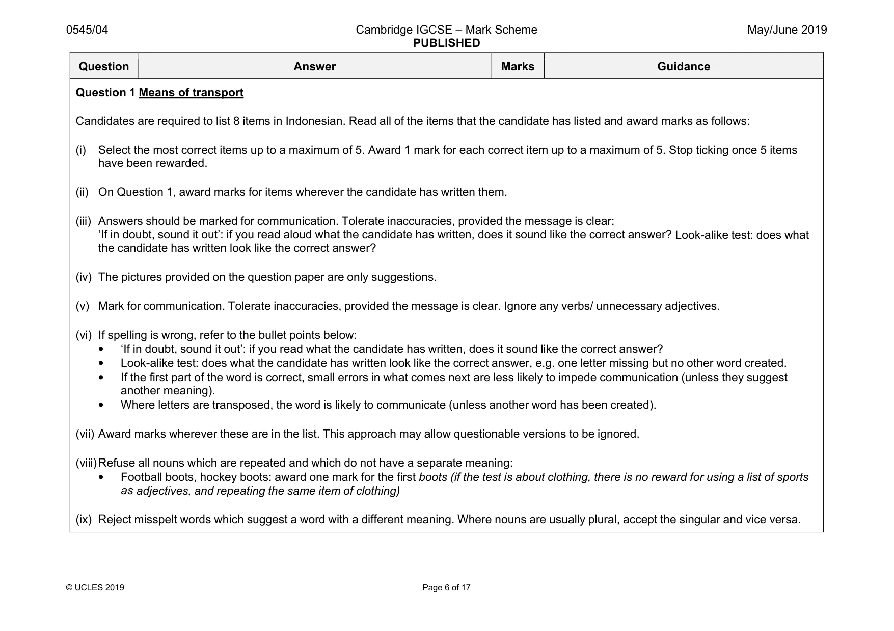 Mark scheme, page 6 of 17