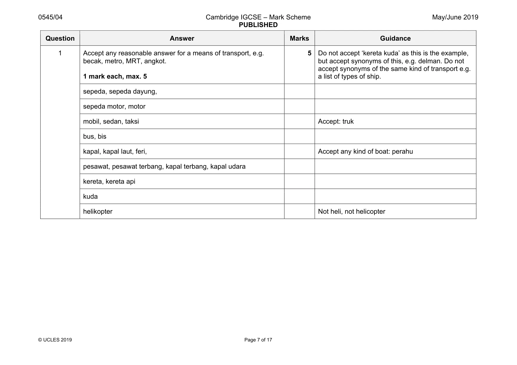 Mark scheme, page 7 of 17