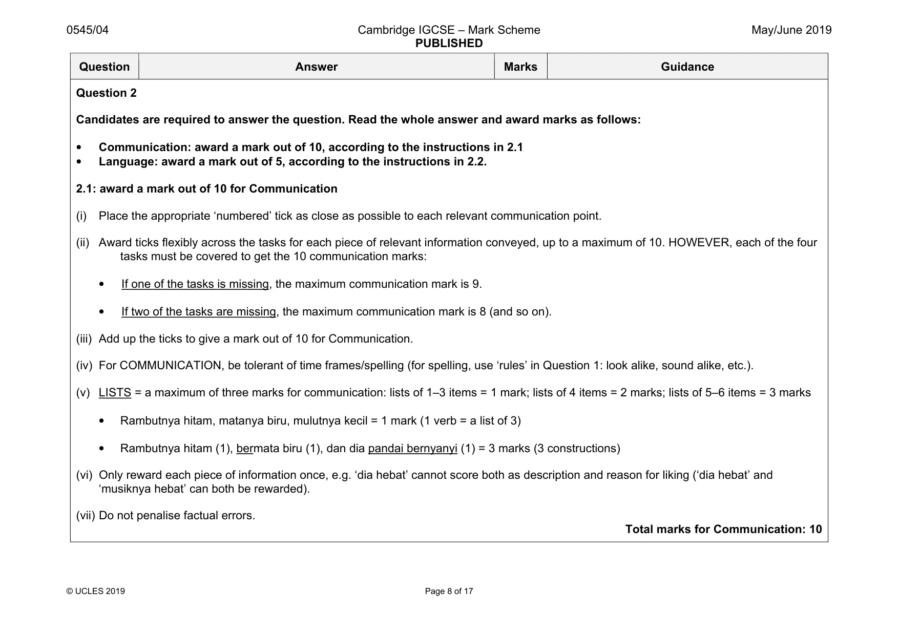 Mark scheme, page 8 of 17