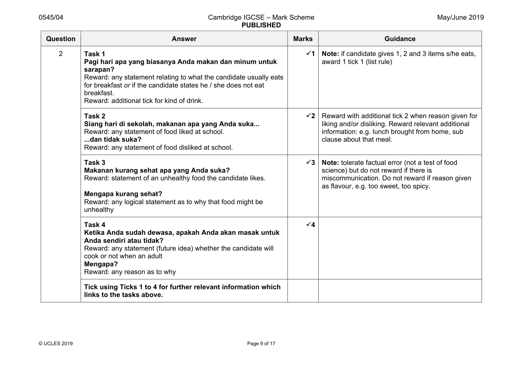Mark scheme, page 9 of 17