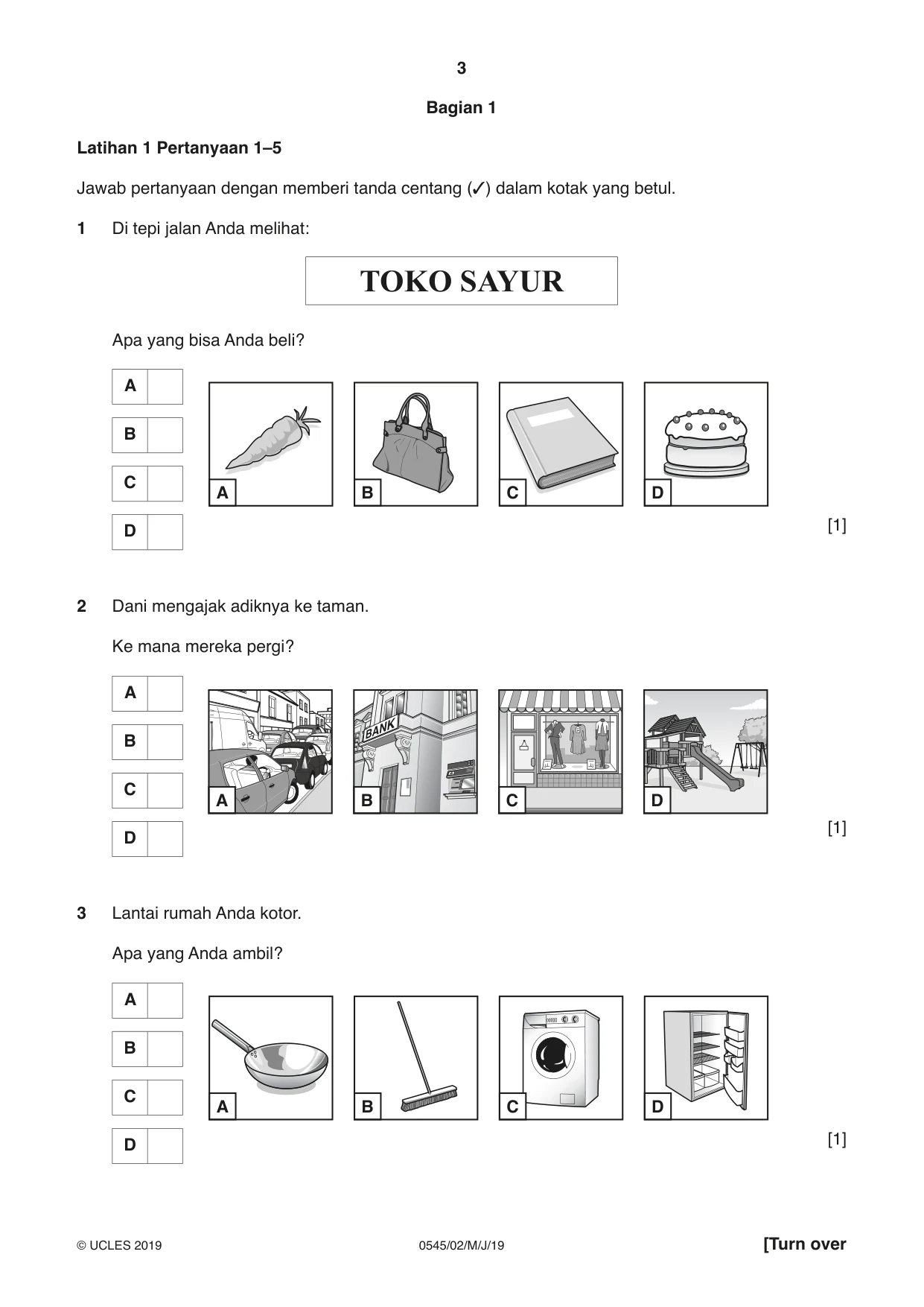 Cambridge IGCSE Indonesian - Foreign Language 0545 2019 May/June Paper 2 · Variant 1 question paper, page 3 of 16