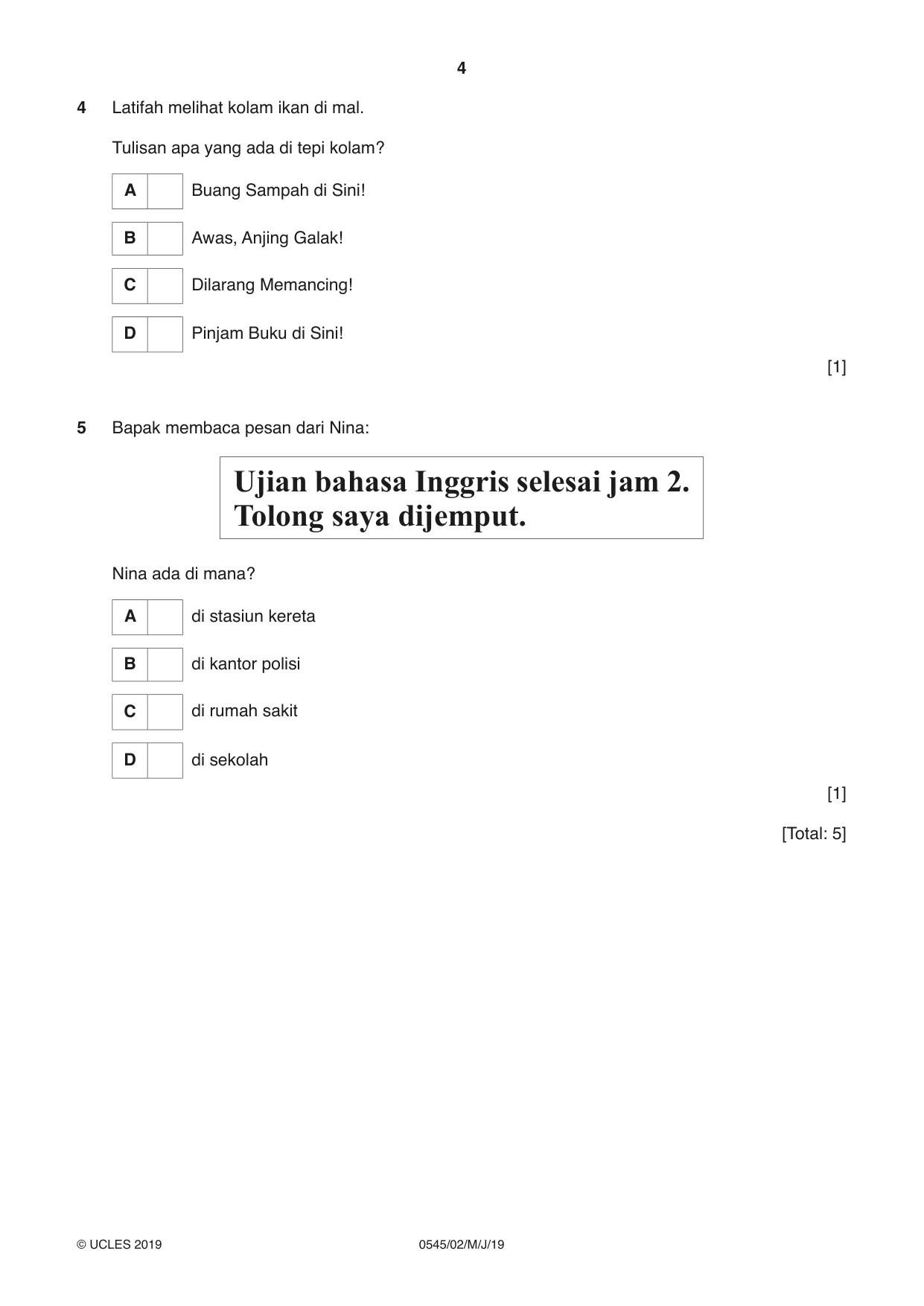 Cambridge IGCSE Indonesian - Foreign Language 0545 2019 May/June Paper 2 · Variant 1 question paper, page 4 of 16