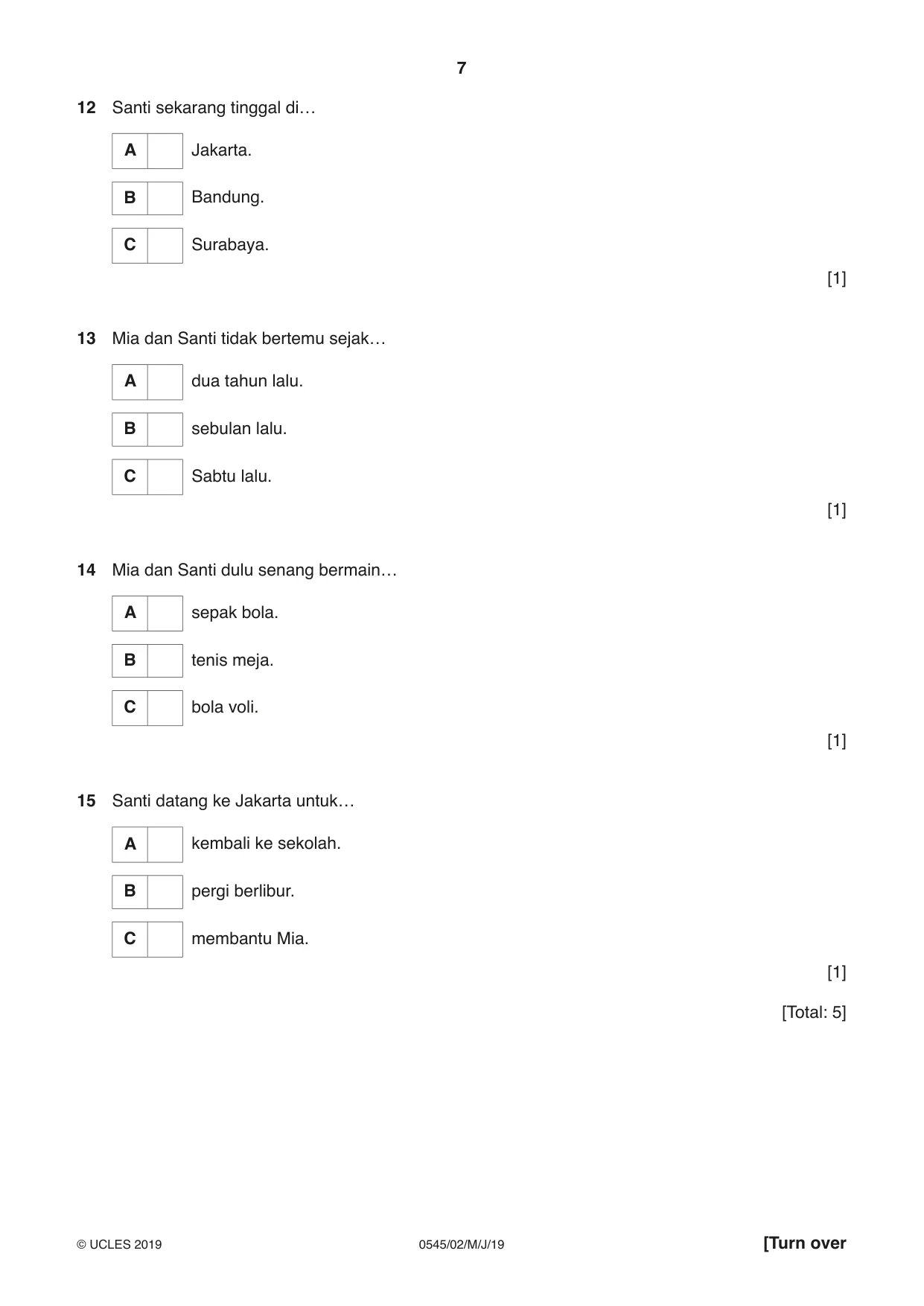 Cambridge IGCSE Indonesian - Foreign Language 0545 2019 May/June Paper 2 · Variant 1 question paper, page 7 of 16
