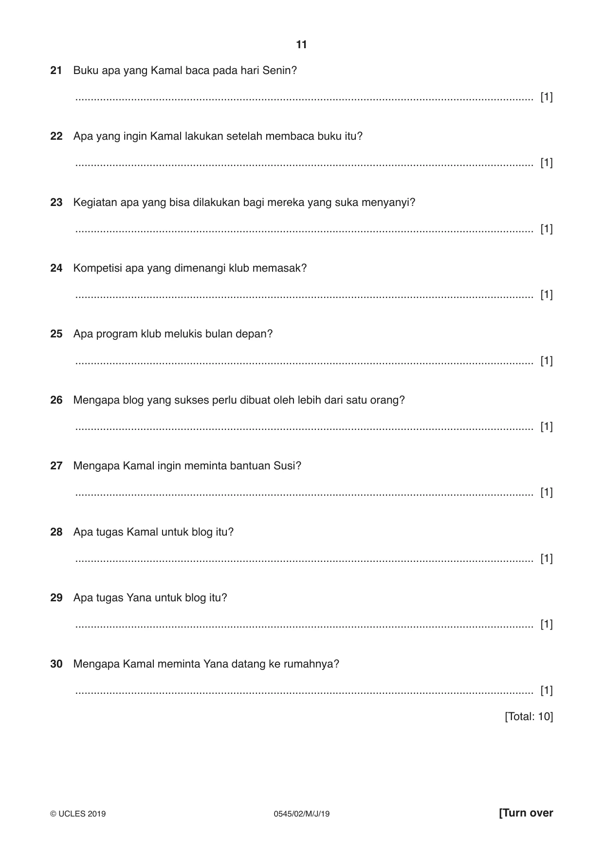 Cambridge IGCSE Indonesian - Foreign Language 0545 2019 May/June Paper 2 · Variant 1 question paper, page 11 of 16