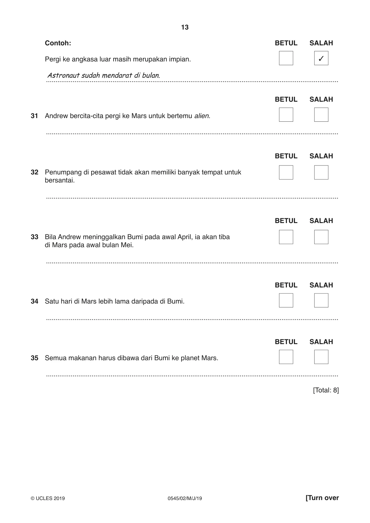 Cambridge IGCSE Indonesian - Foreign Language 0545 2019 May/June Paper 2 · Variant 1 question paper, page 13 of 16