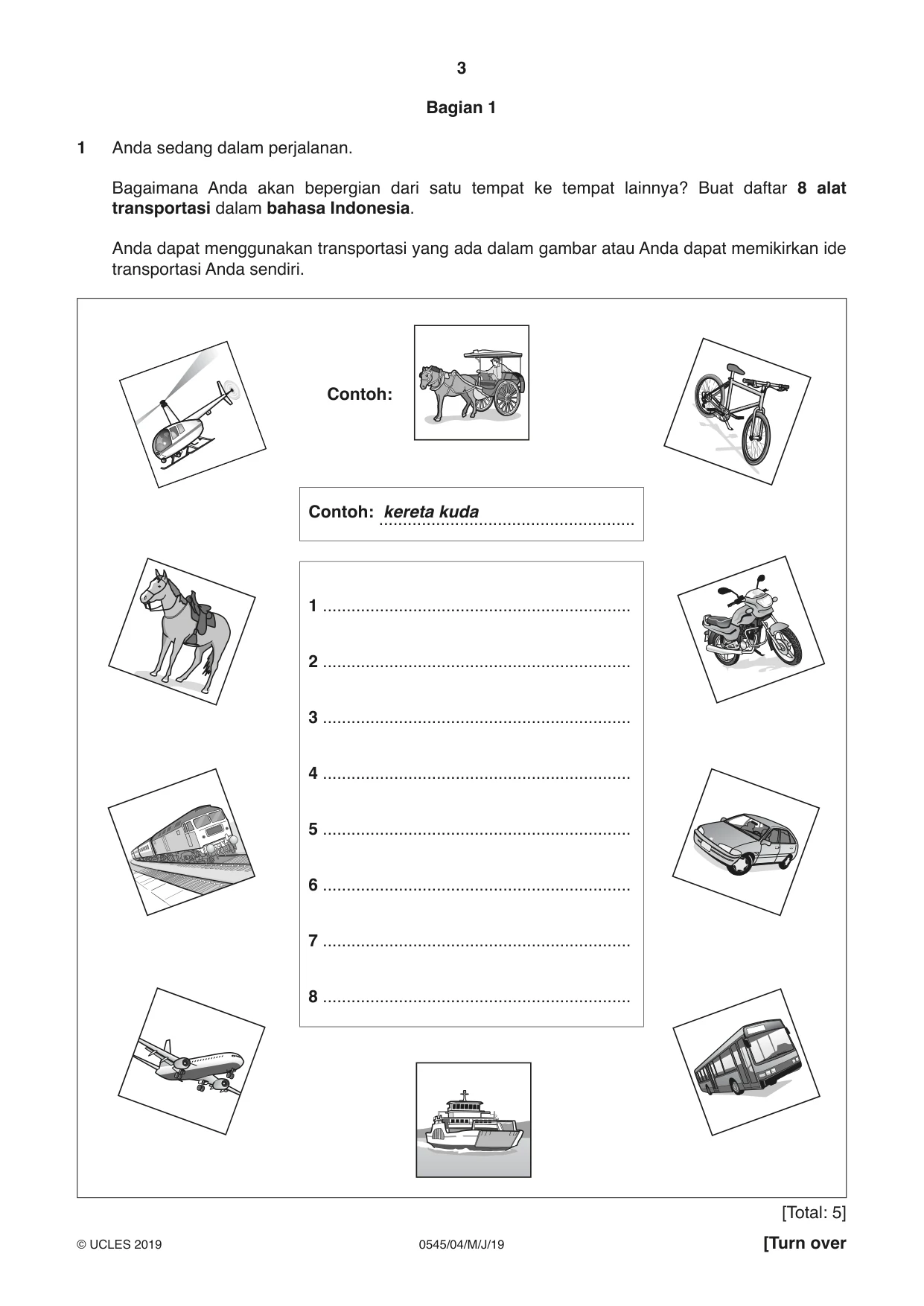 Cambridge IGCSE Indonesian - Foreign Language 0545 2019 May/June Paper 4 · Variant 1 question paper, page 3 of 8
