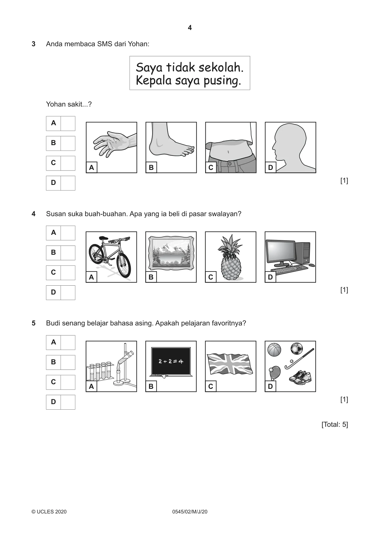 Cambridge IGCSE Indonesian - Foreign Language 0545 2020 May/June Paper 2 · Variant 0 question paper, page 4 of 16