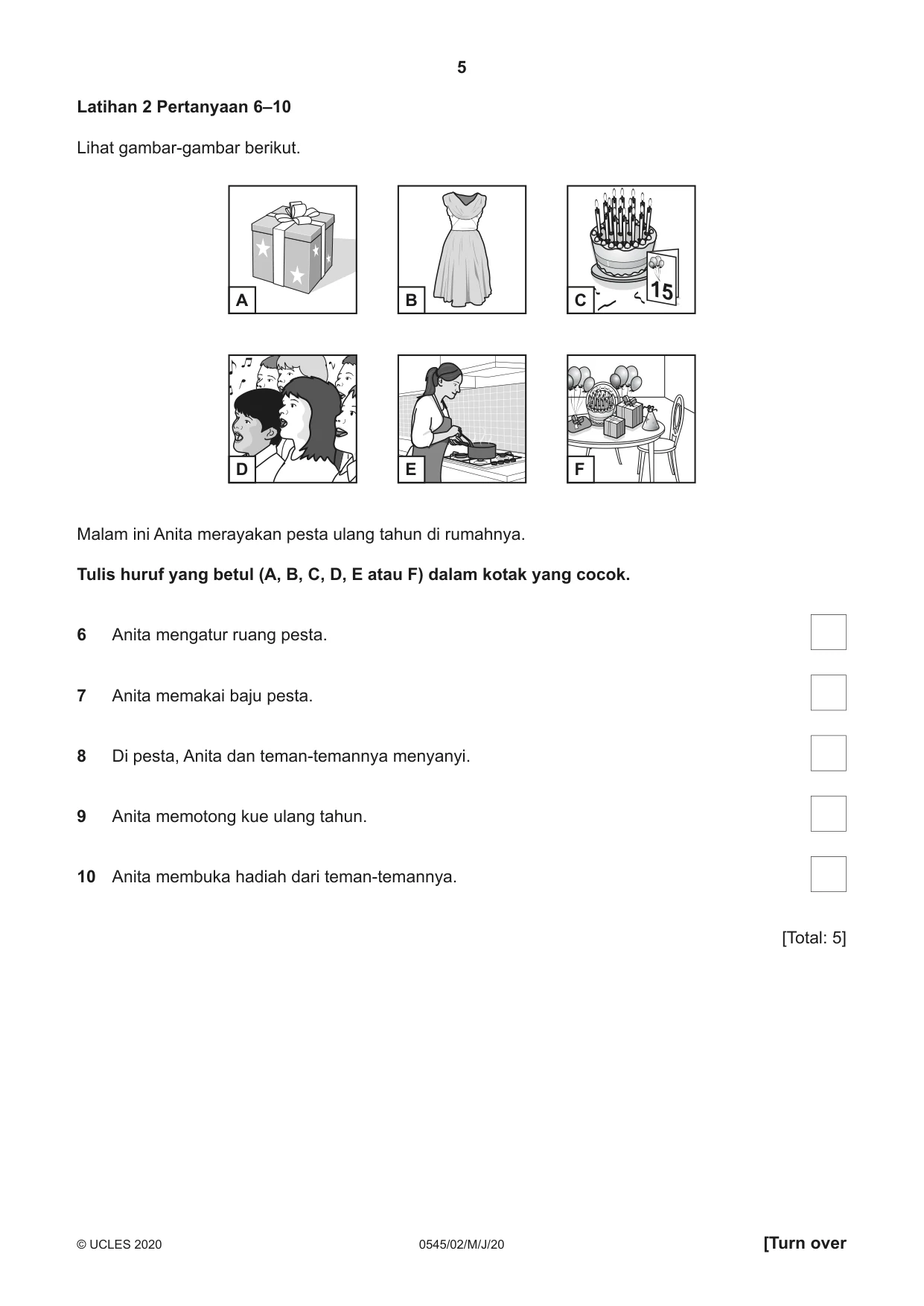 Cambridge IGCSE Indonesian - Foreign Language 0545 2020 May/June Paper 2 · Variant 0 question paper, page 5 of 16