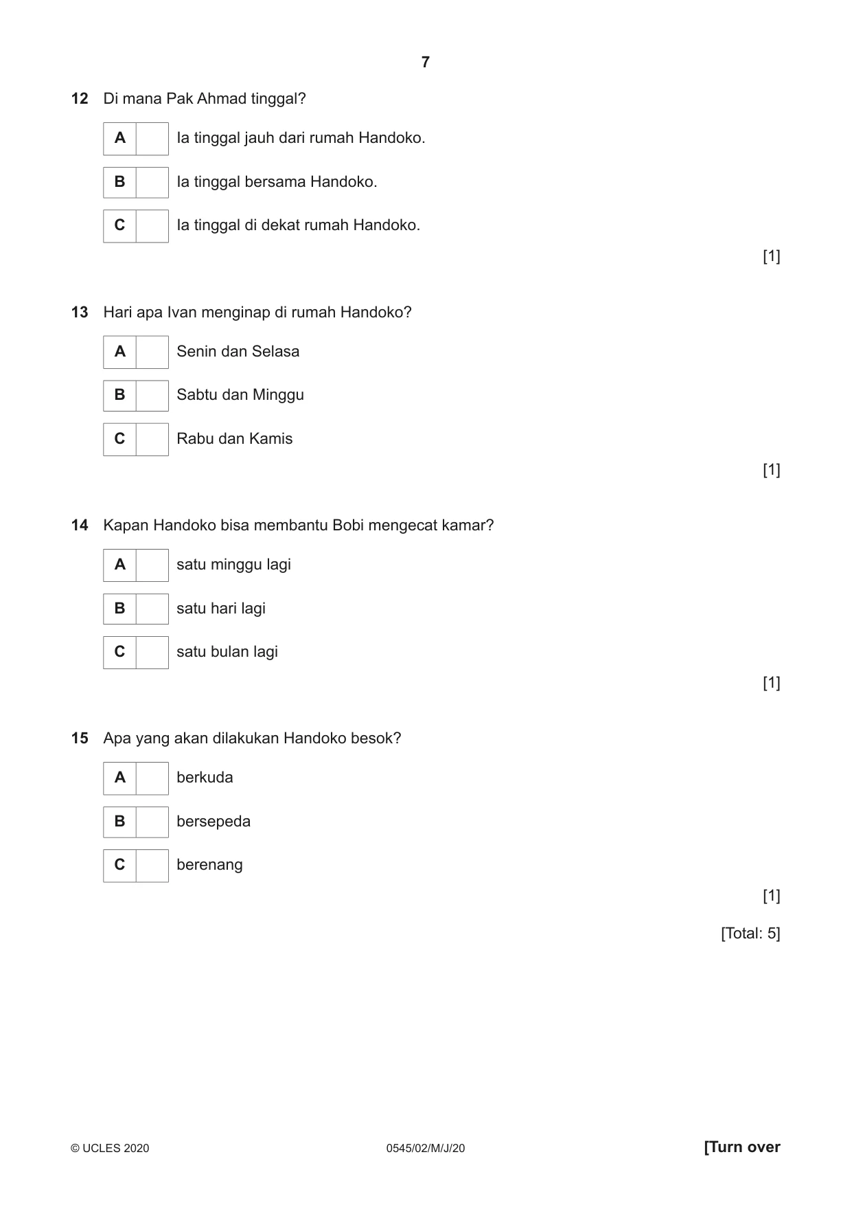 Cambridge IGCSE Indonesian - Foreign Language 0545 2020 May/June Paper 2 · Variant 0 question paper, page 7 of 16