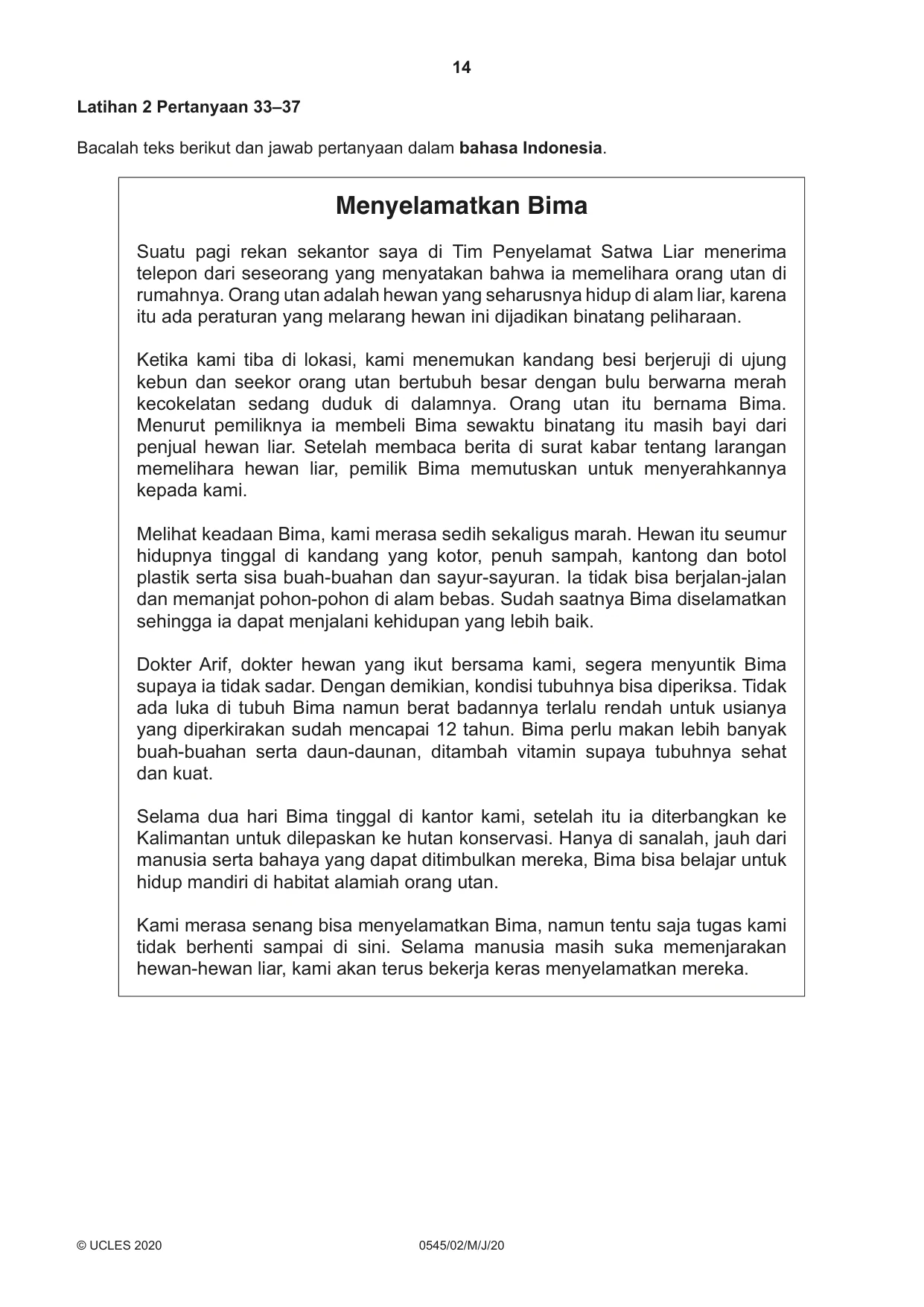 Cambridge IGCSE Indonesian - Foreign Language 0545 2020 May/June Paper 2 · Variant 0 question paper, page 14 of 16