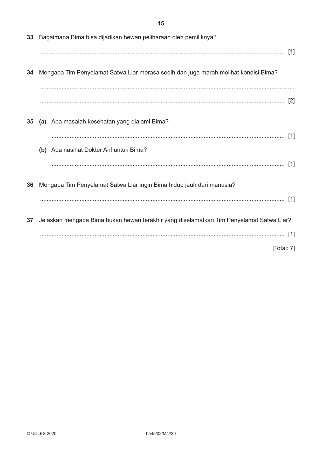Cambridge IGCSE Indonesian - Foreign Language 0545 2020 May/June Paper 2 · Variant 0 question paper, page 15 of 16