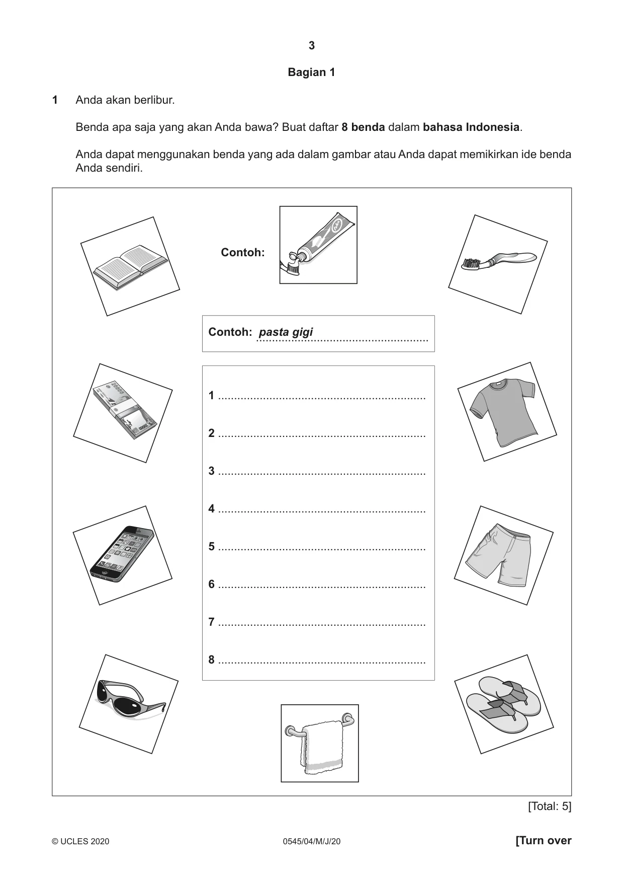 Cambridge IGCSE Indonesian - Foreign Language 0545 2020 May/June Paper 4 · Variant 0 question paper, page 3 of 8