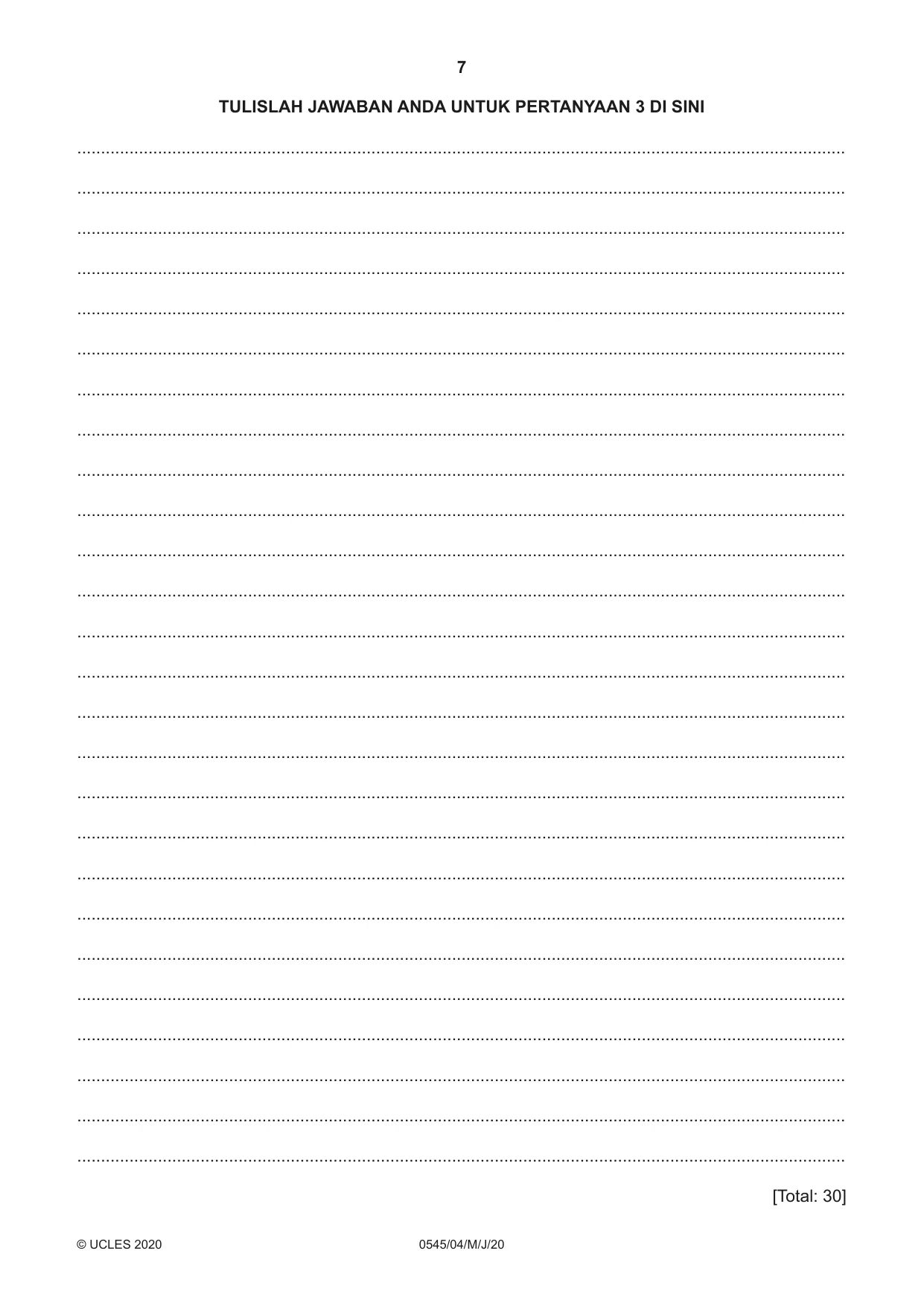 Cambridge IGCSE Indonesian - Foreign Language 0545 2020 May/June Paper 4 · Variant 0 question paper, page 7 of 8