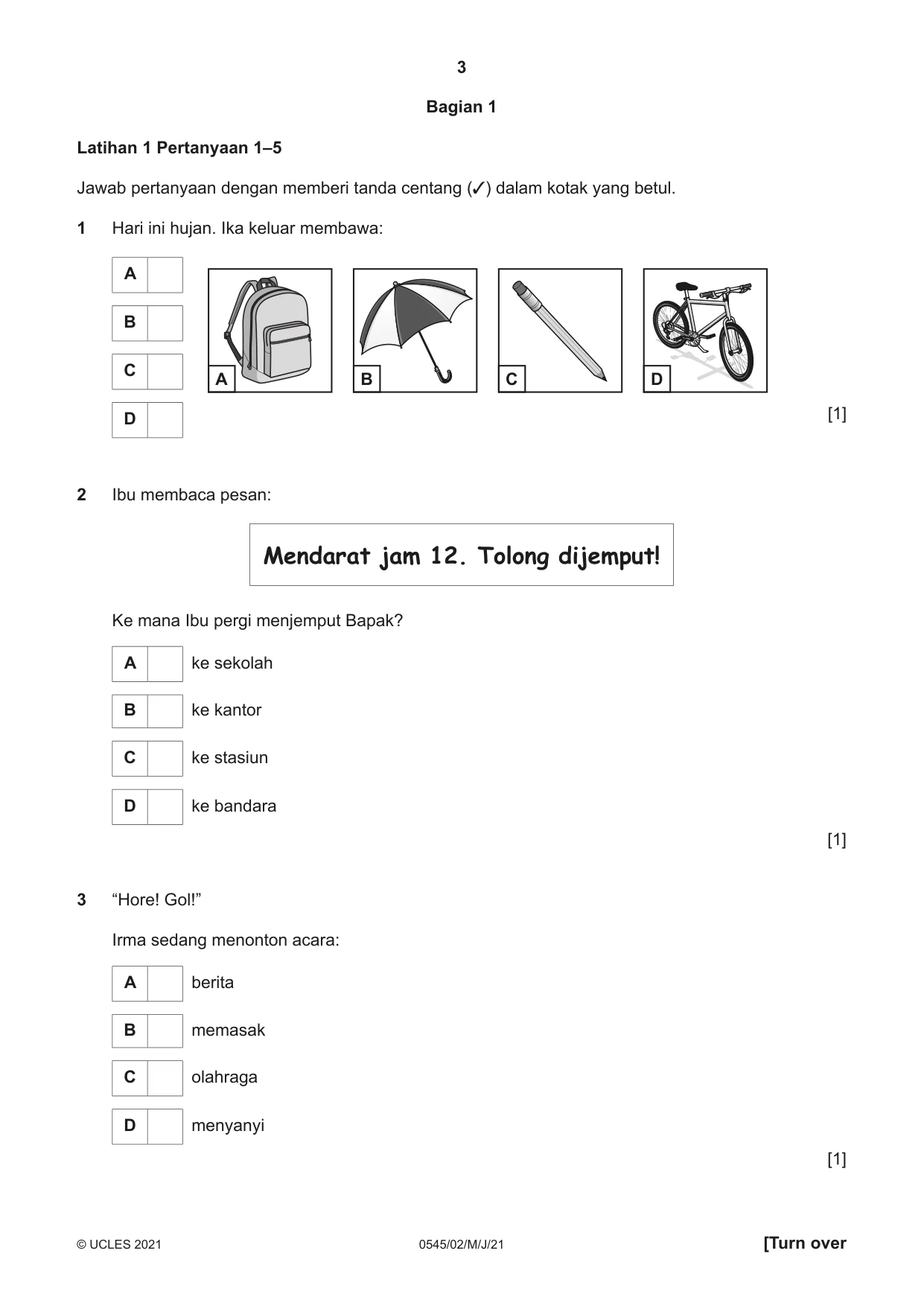 Cambridge IGCSE Indonesian - Foreign Language 0545 2021 May/June Paper 2 · Variant 0 question paper, page 3 of 16