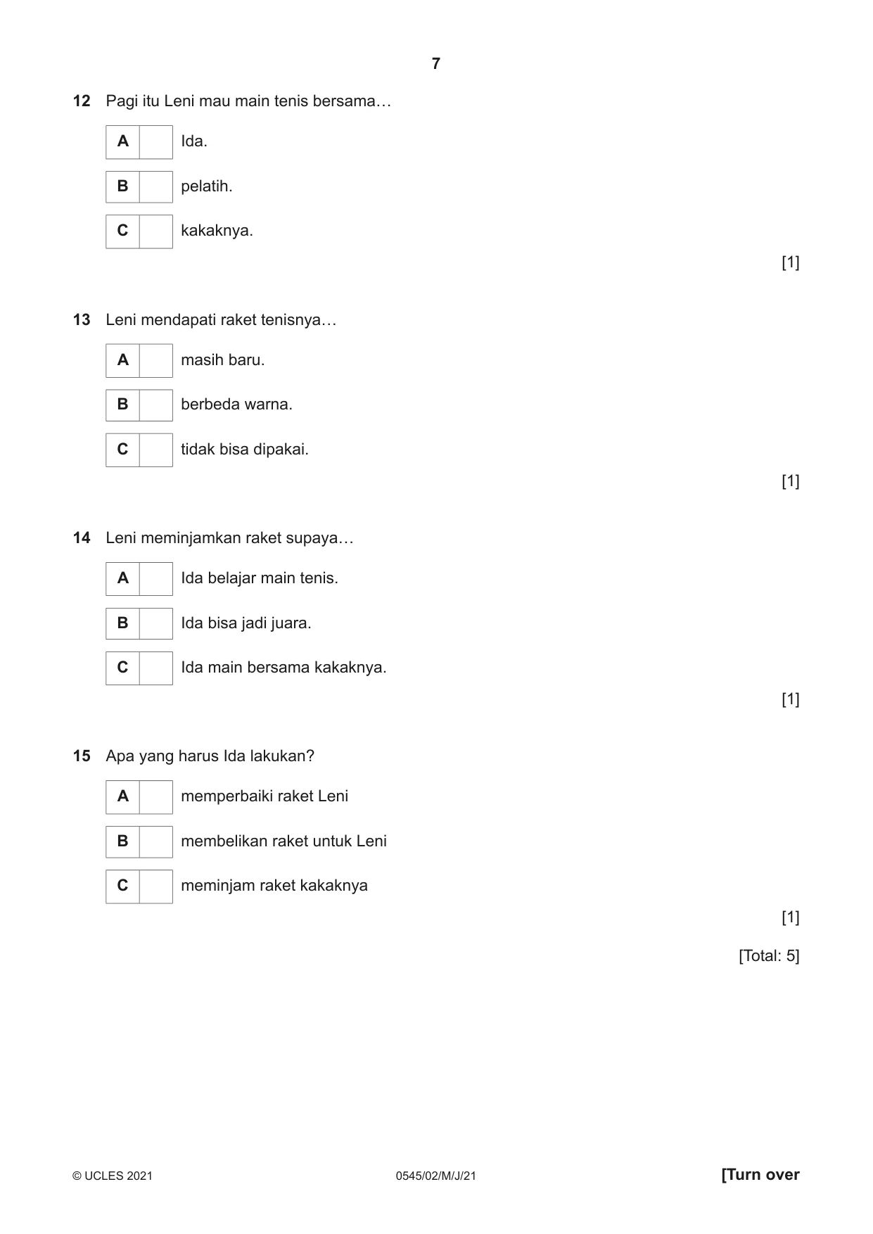 Cambridge IGCSE Indonesian - Foreign Language 0545 2021 May/June Paper 2 · Variant 0 question paper, page 7 of 16