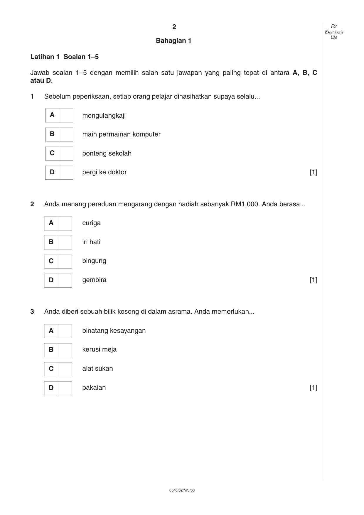 Cambridge IGCSE Malay - Foreign Language 0546 2003 May/June Paper 2 · Variant 1 question paper, page 2 of 16