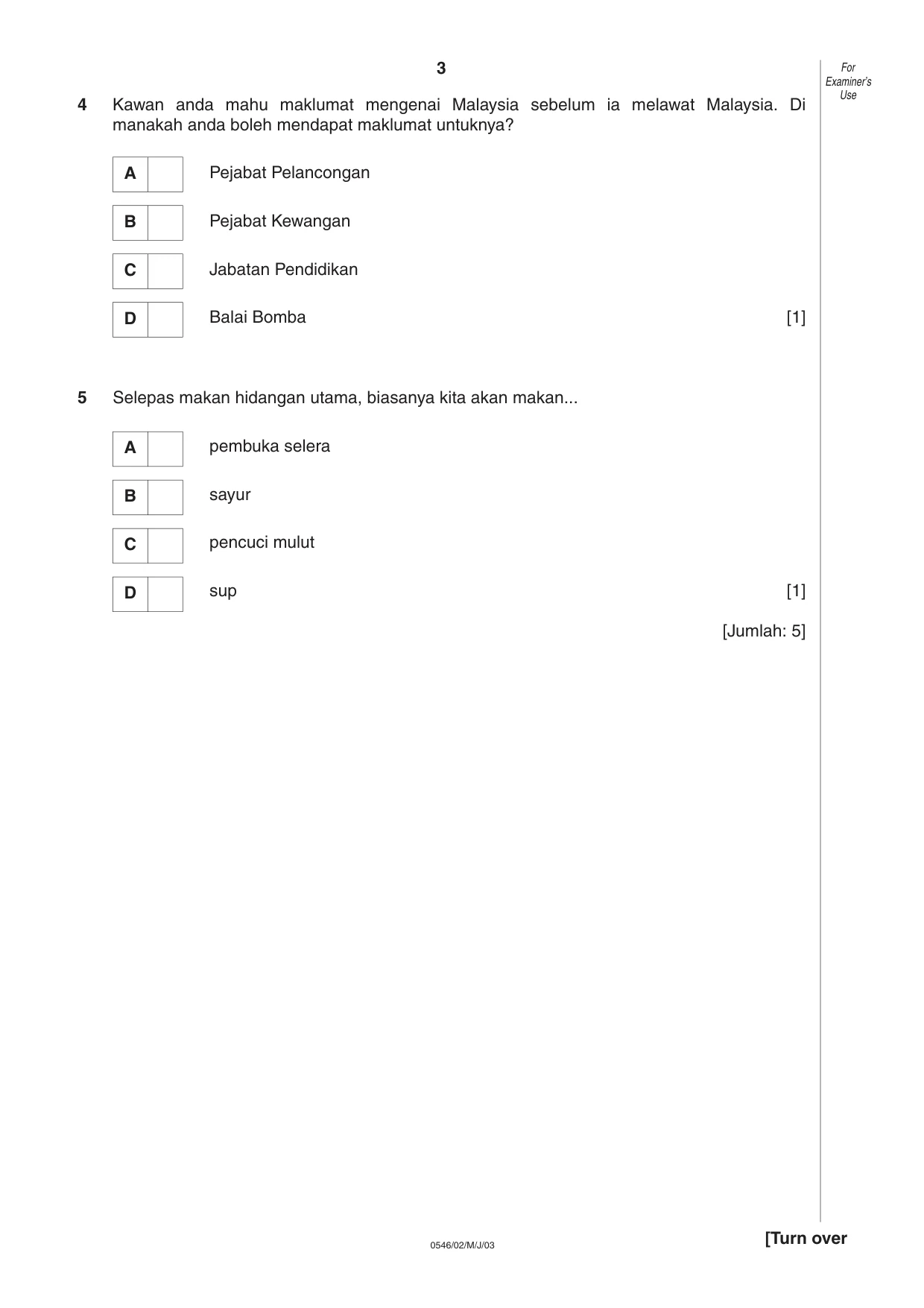 Cambridge IGCSE Malay - Foreign Language 0546 2003 May/June Paper 2 · Variant 1 question paper, page 3 of 16