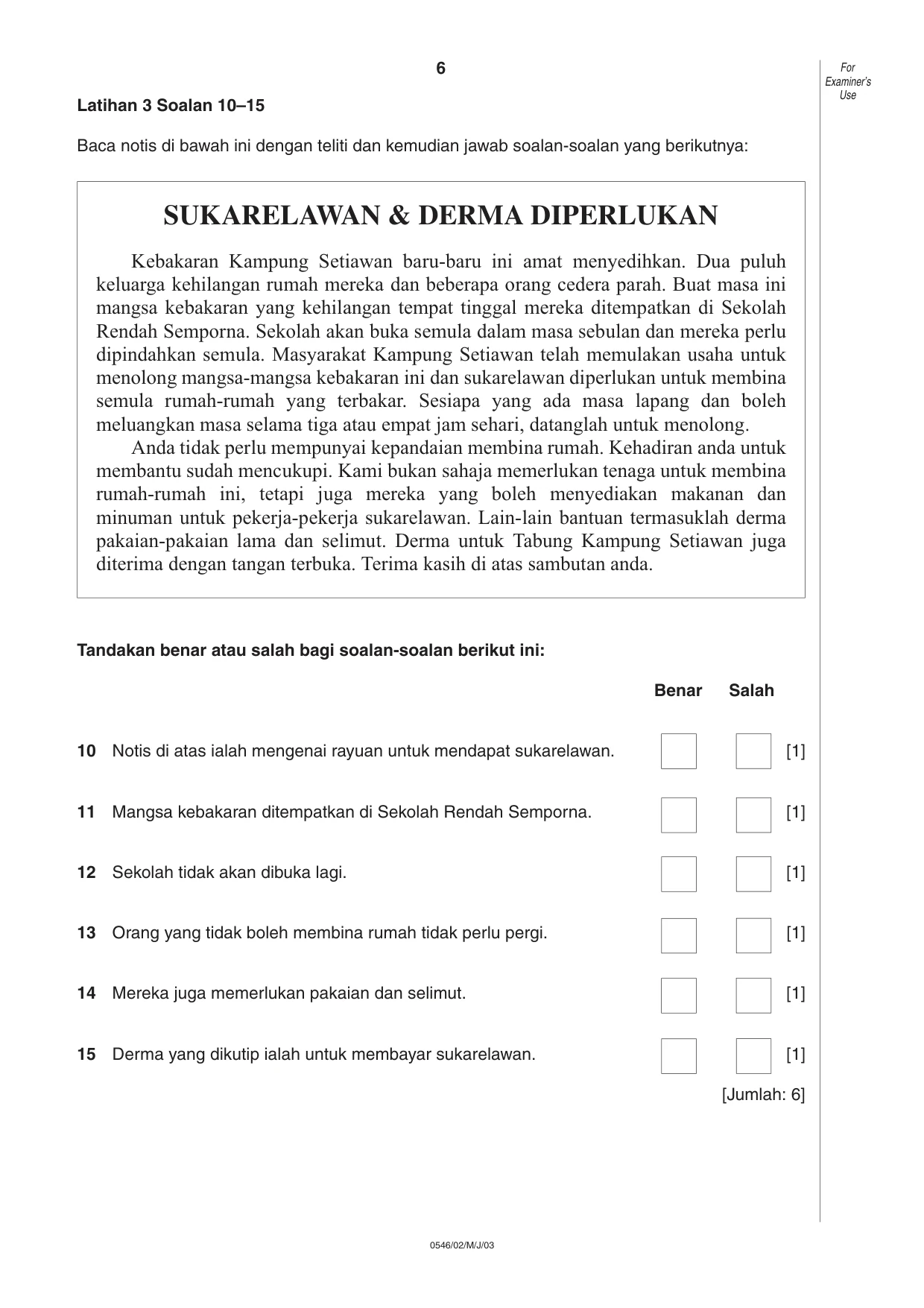 Cambridge IGCSE Malay - Foreign Language 0546 2003 May/June Paper 2 · Variant 1 question paper, page 6 of 16