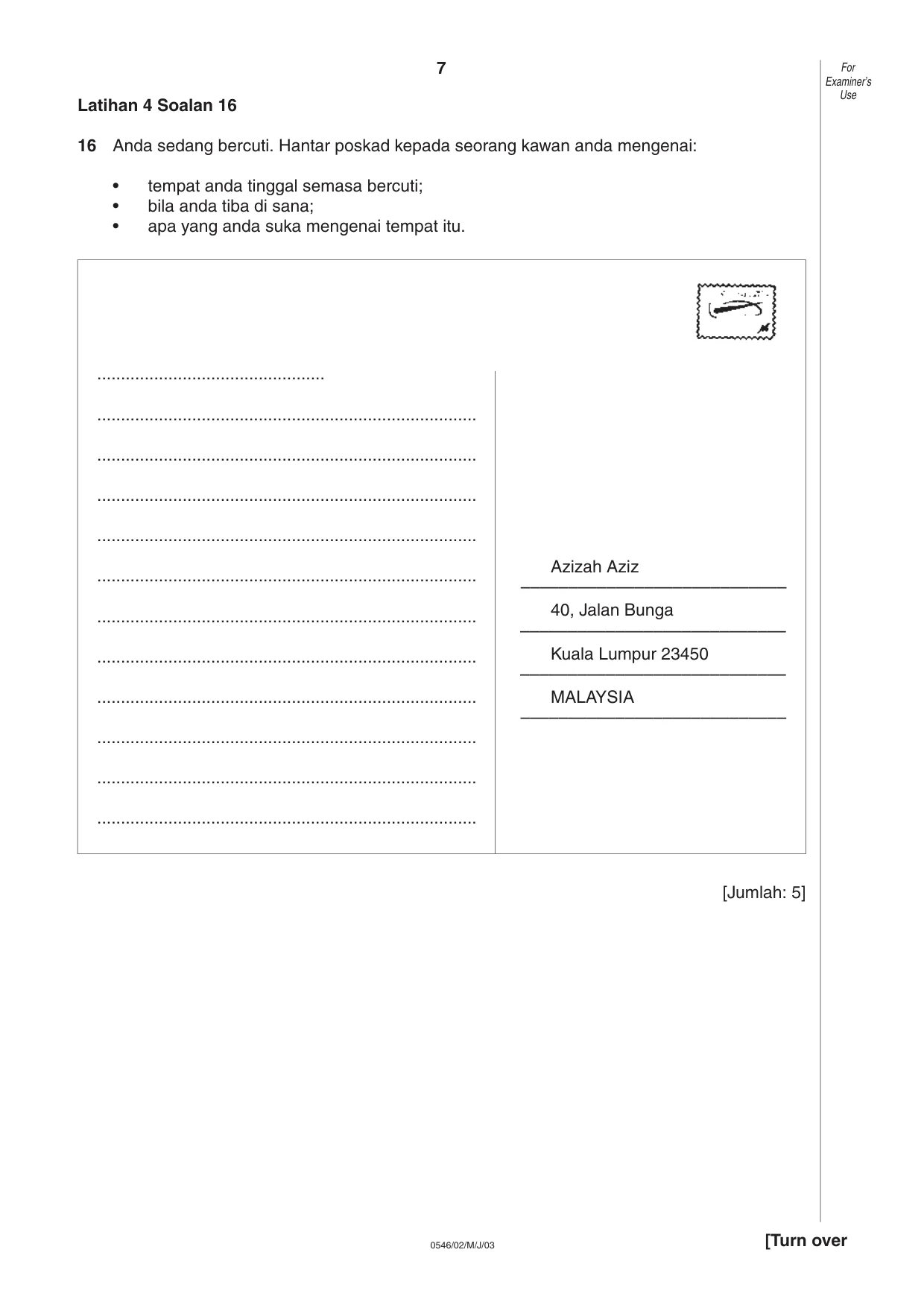 Cambridge IGCSE Malay - Foreign Language 0546 2003 May/June Paper 2 · Variant 1 question paper, page 7 of 16
