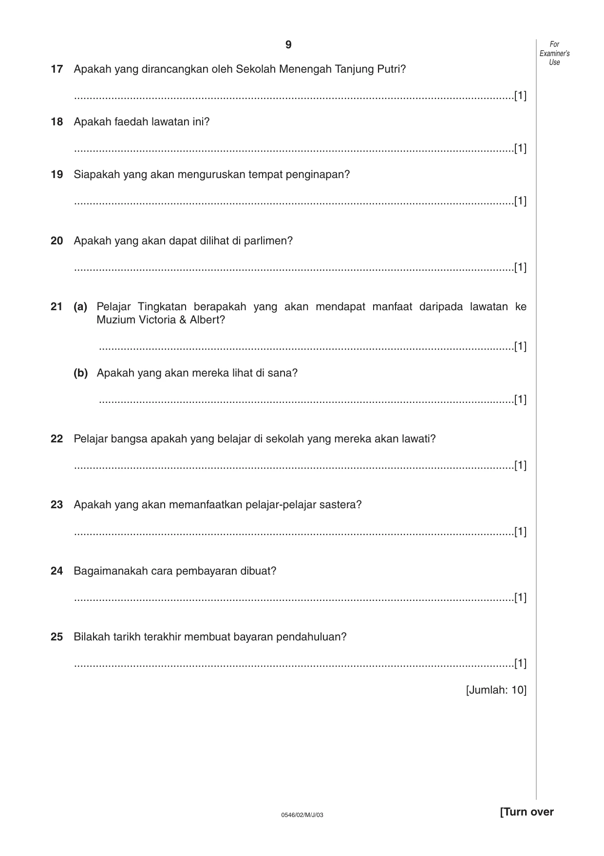 Cambridge IGCSE Malay - Foreign Language 0546 2003 May/June Paper 2 · Variant 1 question paper, page 9 of 16