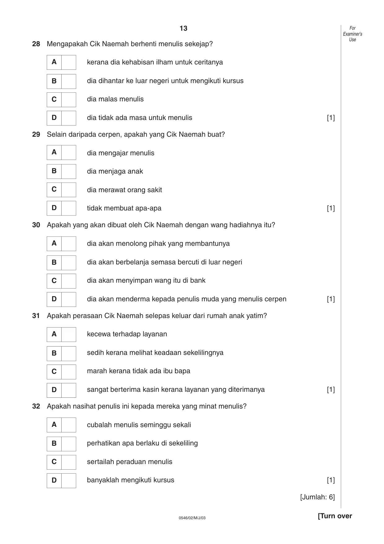 Cambridge IGCSE Malay - Foreign Language 0546 2003 May/June Paper 2 · Variant 1 question paper, page 13 of 16
