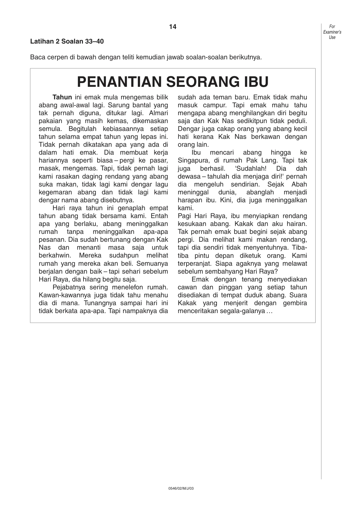 Cambridge IGCSE Malay - Foreign Language 0546 2003 May/June Paper 2 · Variant 1 question paper, page 14 of 16