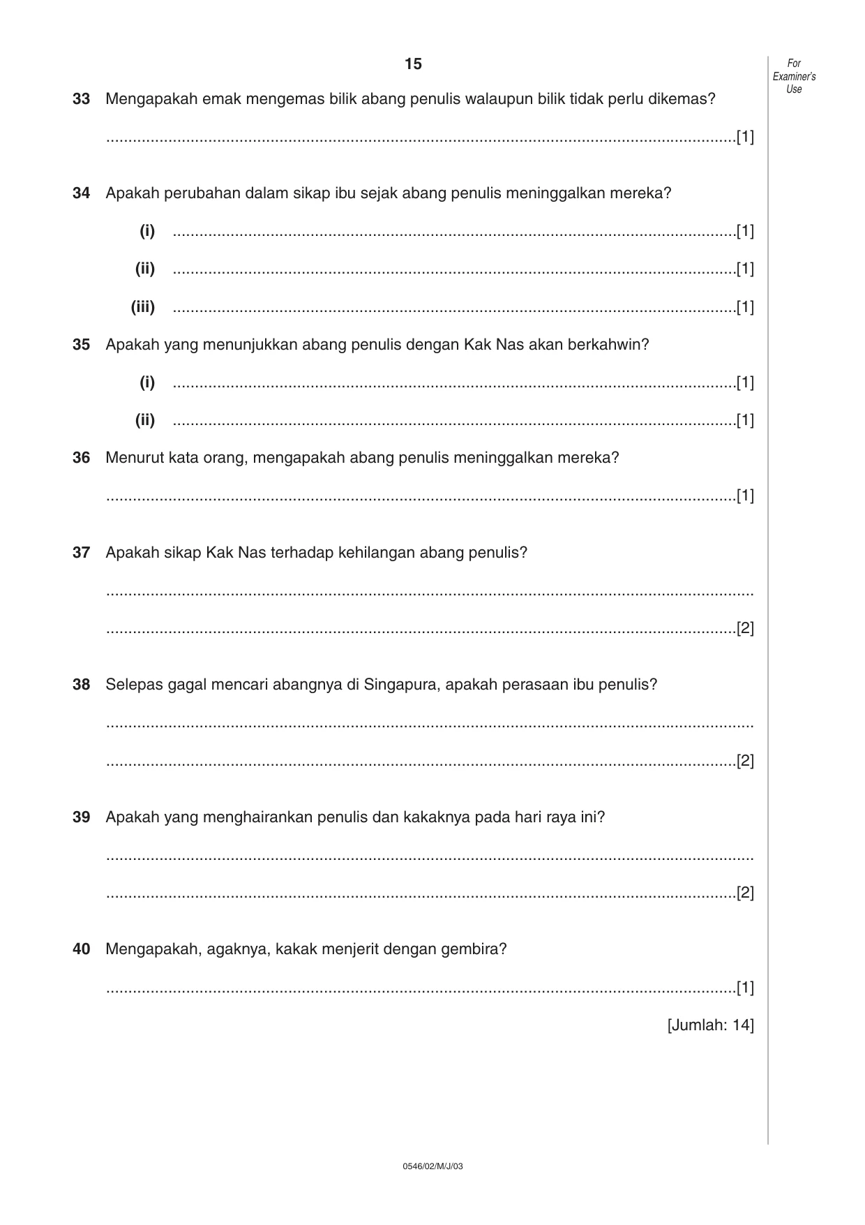 Cambridge IGCSE Malay - Foreign Language 0546 2003 May/June Paper 2 · Variant 1 question paper, page 15 of 16