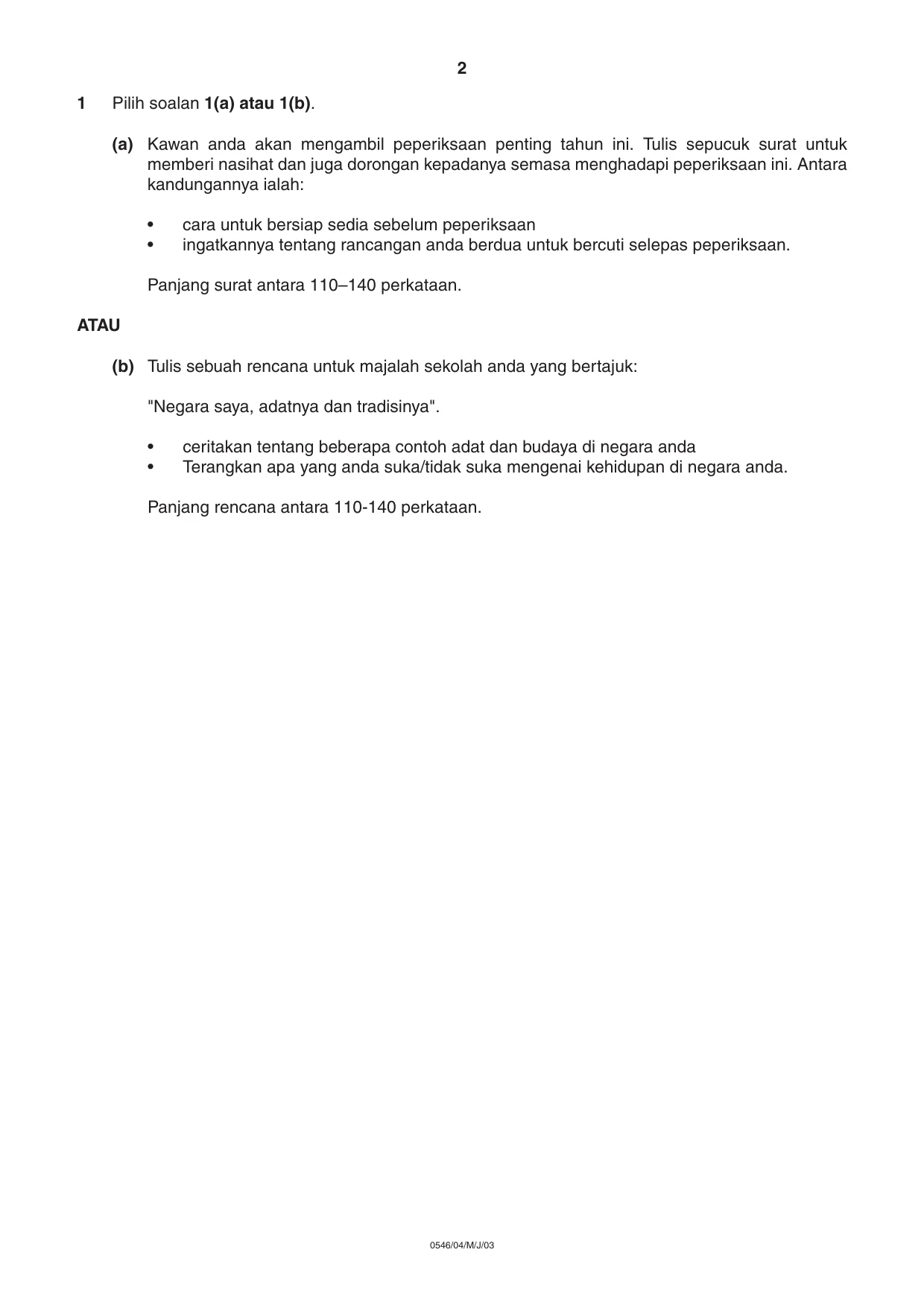 Cambridge IGCSE Malay - Foreign Language 0546 2003 May/June Paper 4 · Variant 1 question paper, page 2 of 4